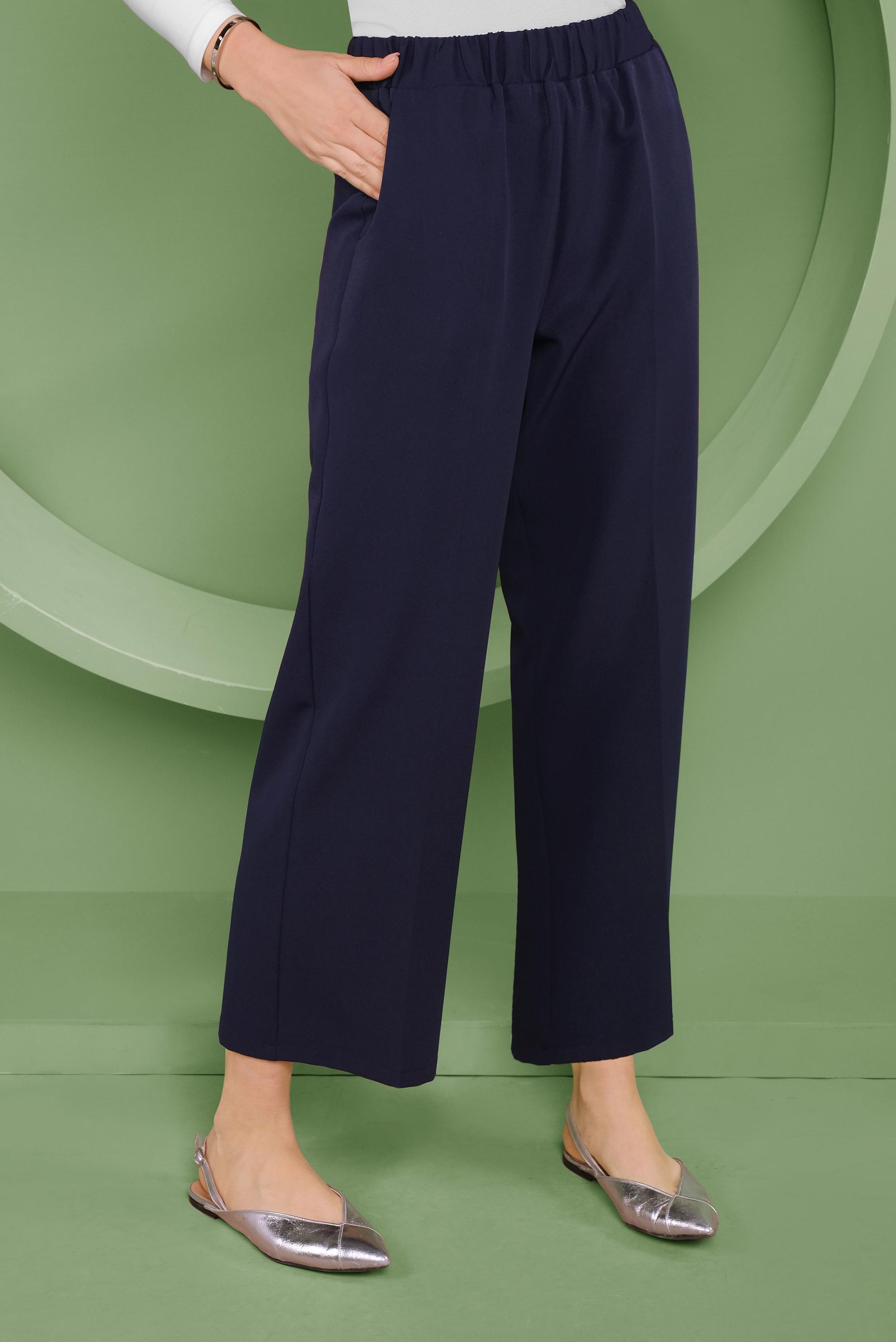 Tesettür giyim LACİVERT BEL KISMI LASTİKLİ PANTOLON 70161