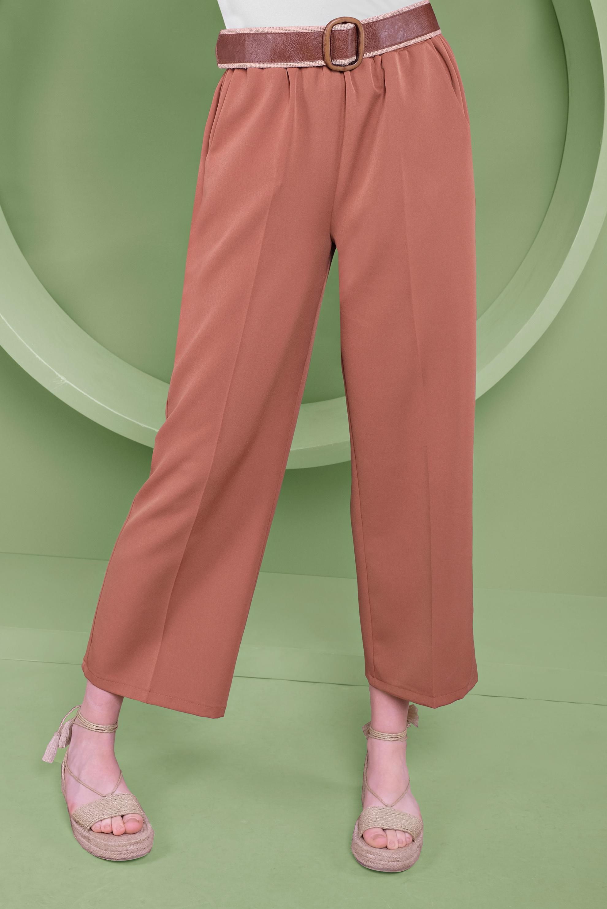 Tesettür giyim TABA BEL KISMI LASTİKLİ PANTOLON 70161