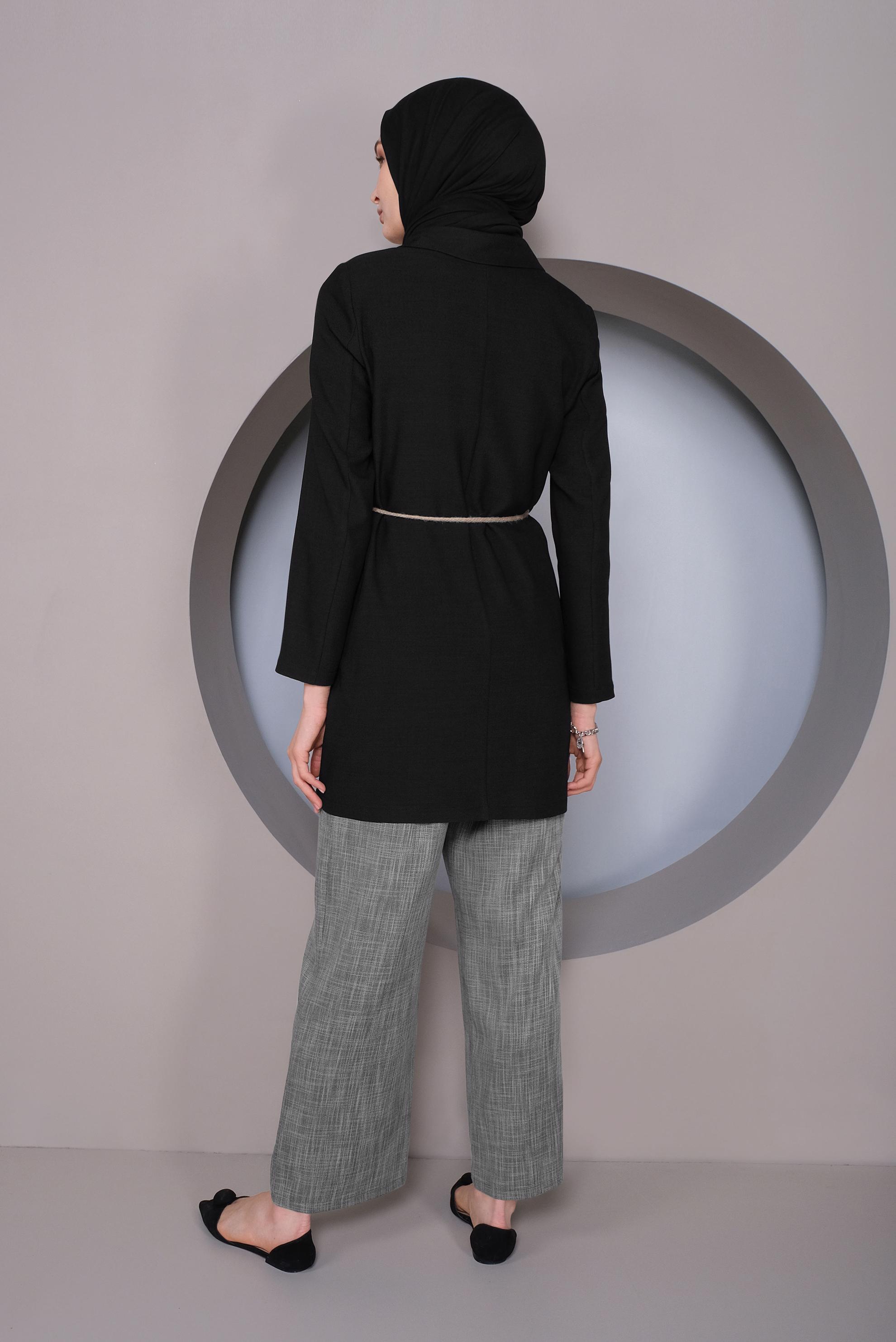 Tesettür giyim SİYAH CEPLİ KETEN GÖRÜNÜMLÜ PANTOLON 70162