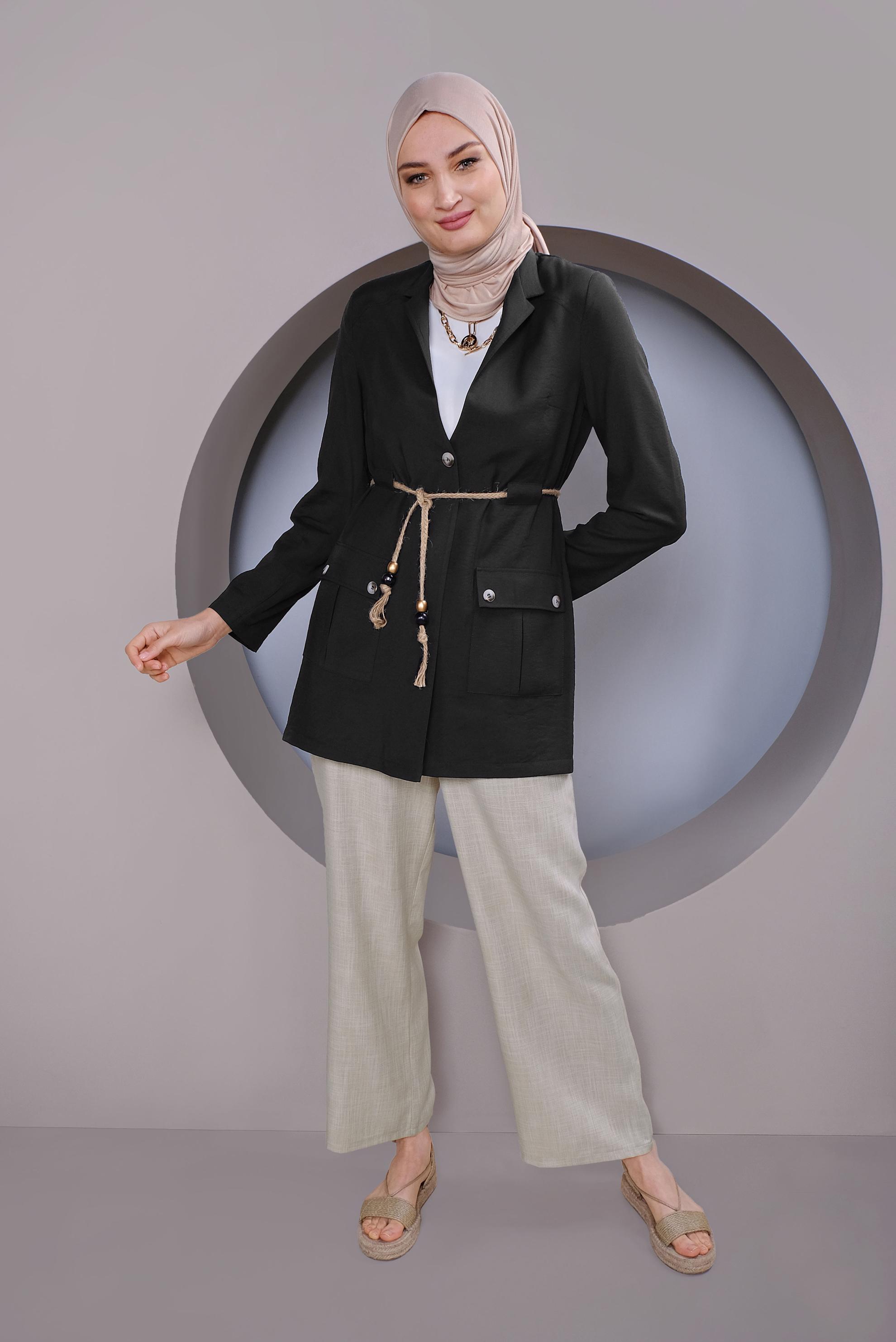 Tesettür giyim BEJ CEPLİ KETEN GÖRÜNÜMLÜ PANTOLON 70162