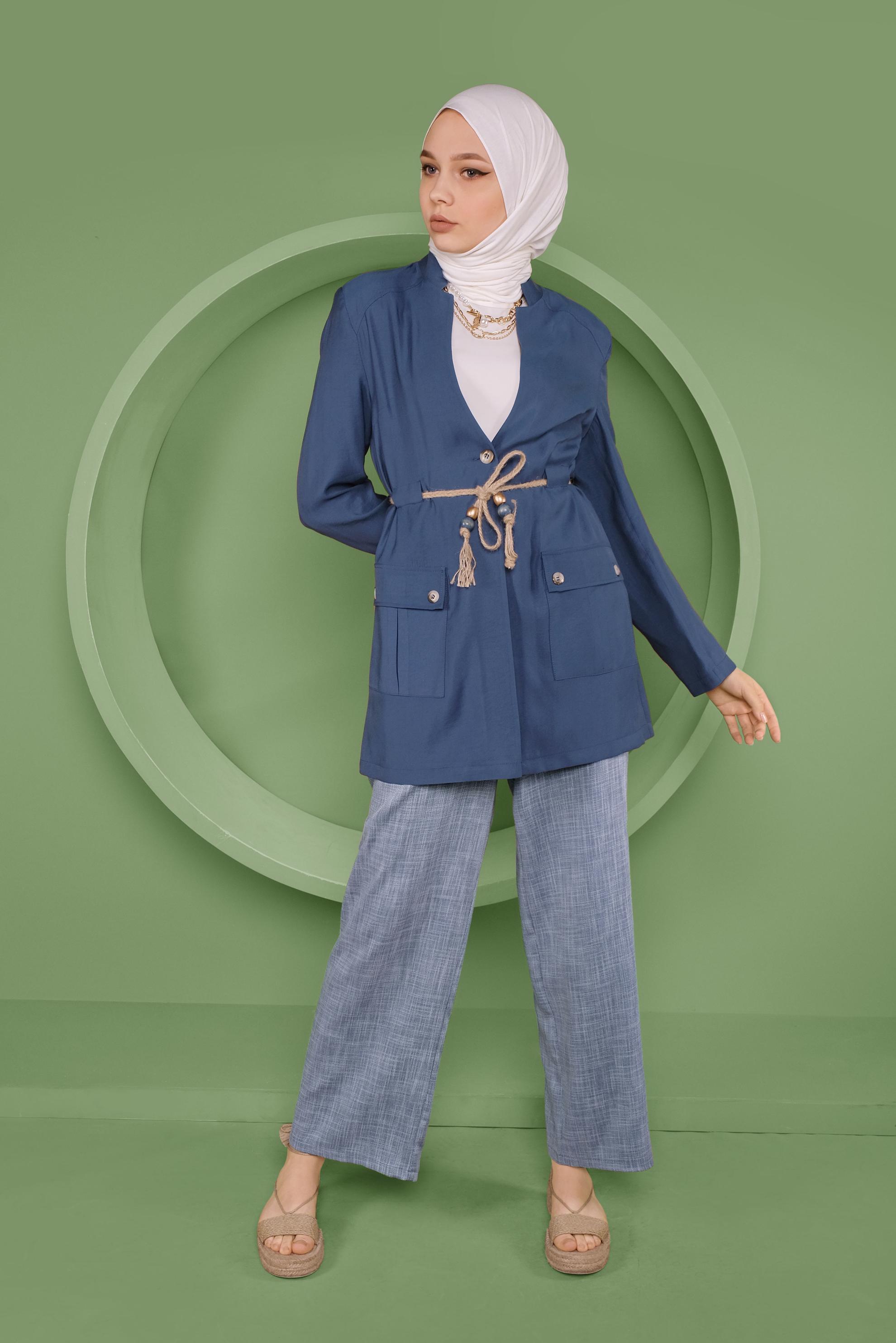 Tesettür giyim LACİVERT CEPLİ KETEN GÖRÜNÜMLÜ PANTOLON 70162