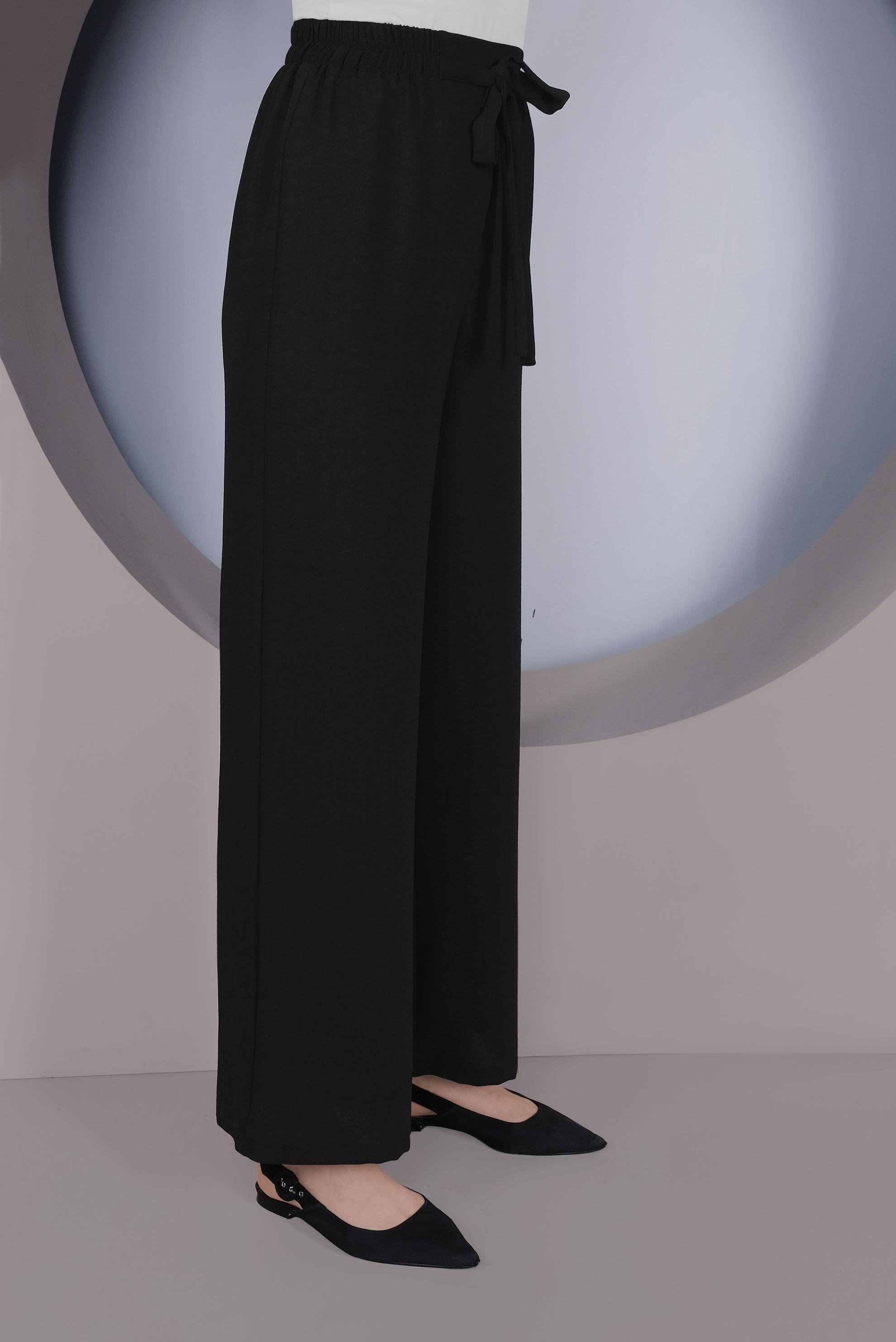 Tesettür giyim SİYAH BEL KISMI BÜZGÜ BAĞCIKLI SALAŞ PANTOLON 70163