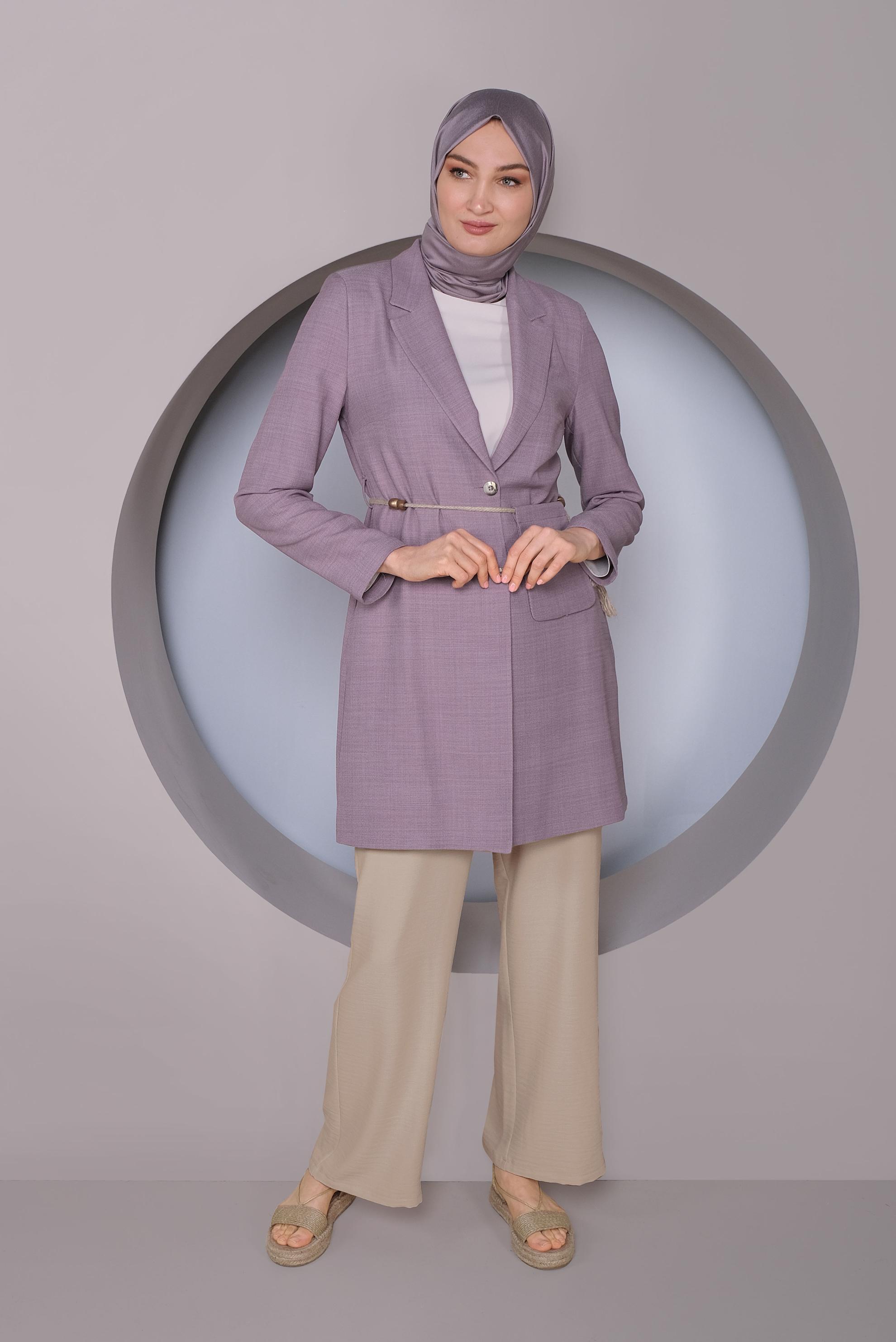 Tesettür giyim BEJ BEL KISMI BÜZGÜ BAĞCIKLI SALAŞ PANTOLON 70163