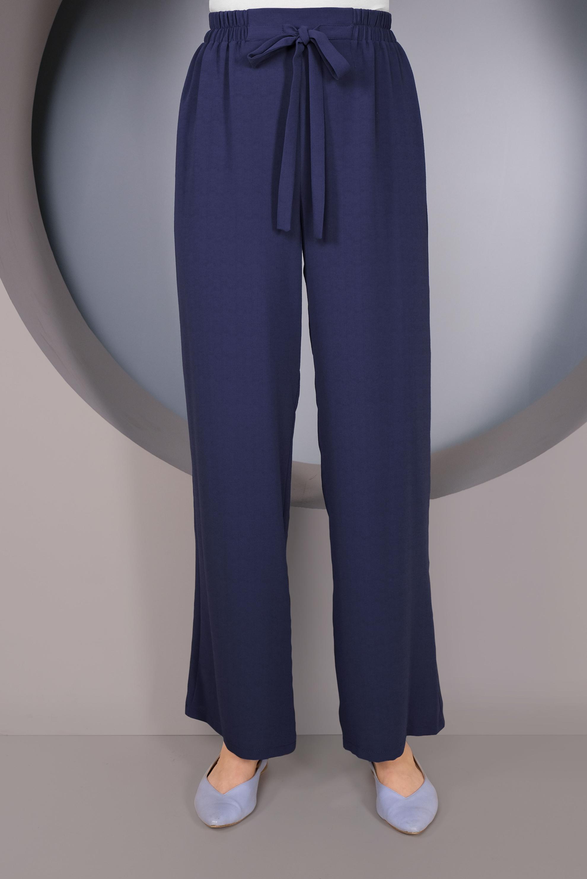 Tesettür giyim LACİVERT BEL KISMI BÜZGÜ BAĞCIKLI SALAŞ PANTOLON 70163