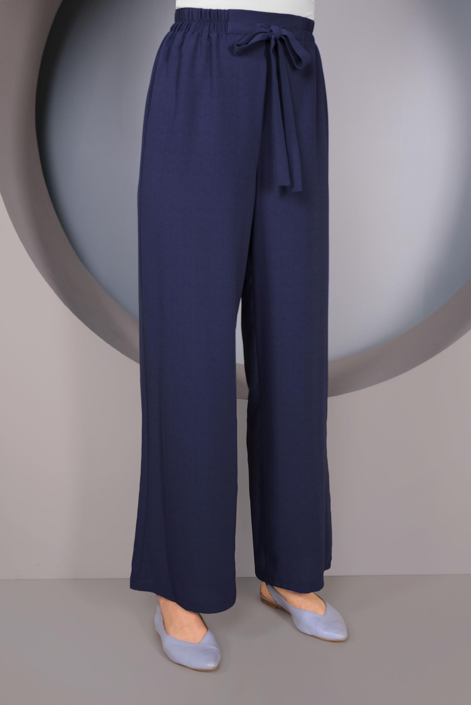 Tesettür giyim LACİVERT BEL KISMI BÜZGÜ BAĞCIKLI SALAŞ PANTOLON 70163