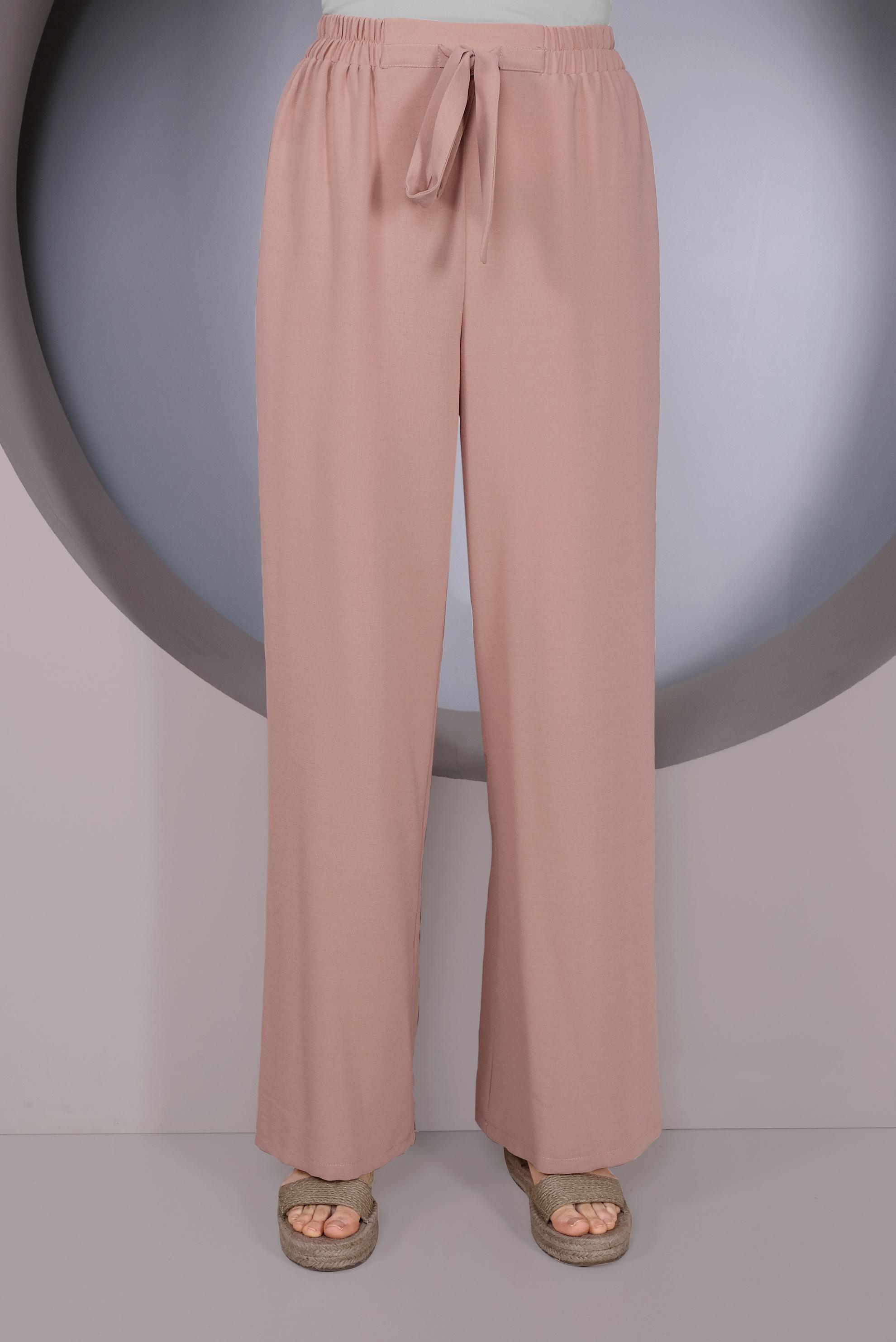 Tesettür giyim PUDRA BEL KISMI BÜZGÜ BAĞCIKLI SALAŞ PANTOLON 70163