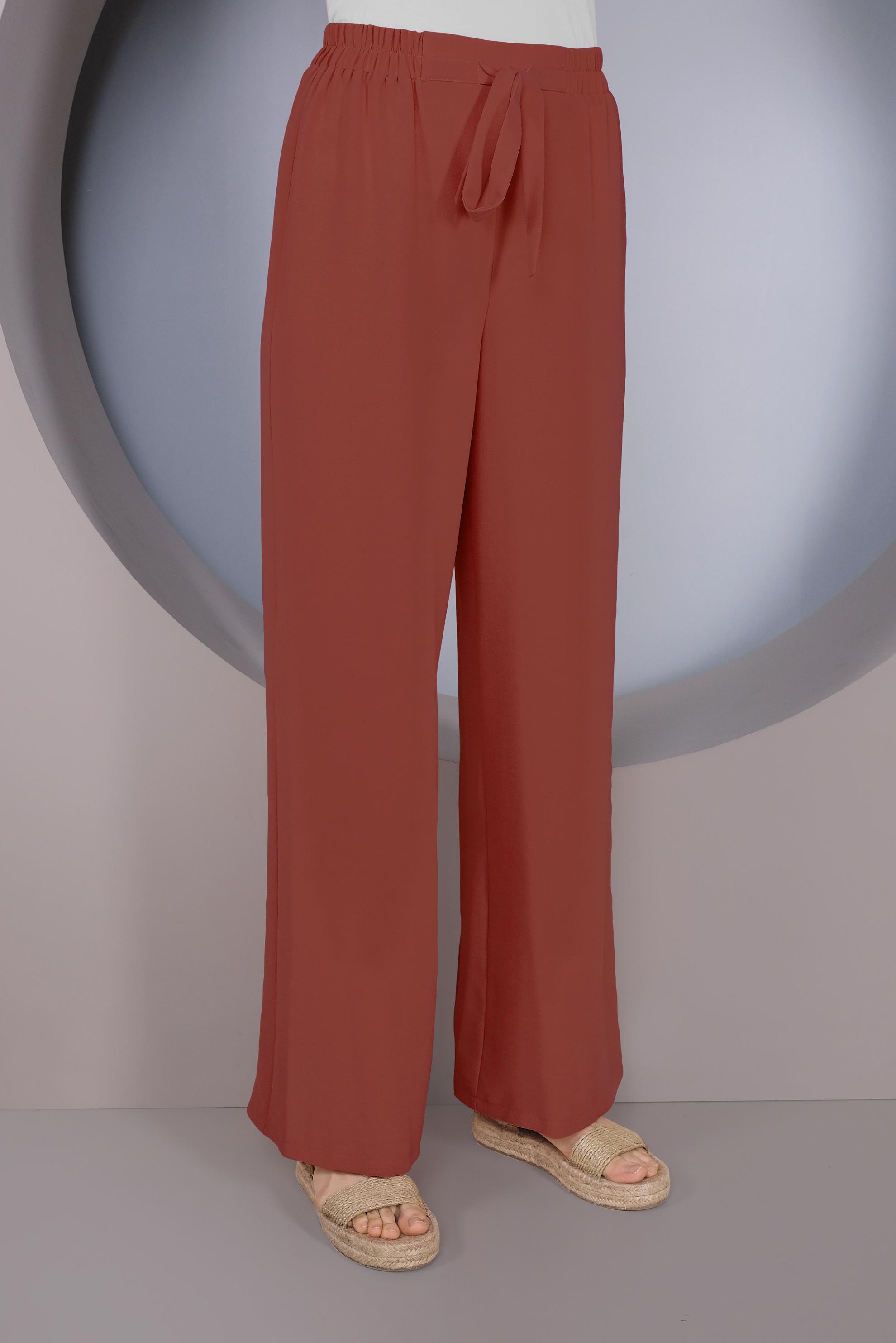 Tesettür giyim BORDO BEL KISMI BÜZGÜ BAĞCIKLI SALAŞ PANTOLON 70163