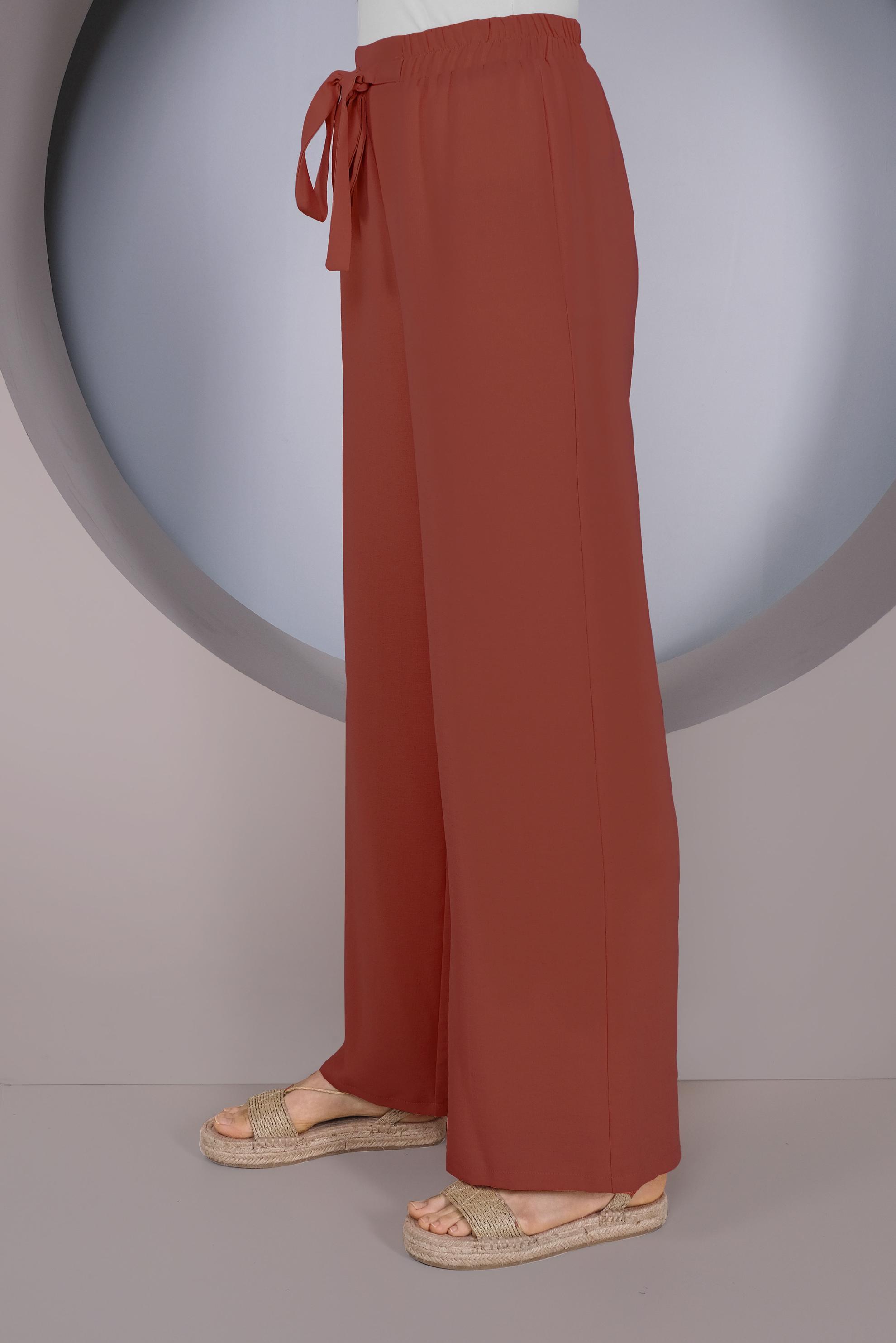 Tesettür giyim BORDO BEL KISMI BÜZGÜ BAĞCIKLI SALAŞ PANTOLON 70163