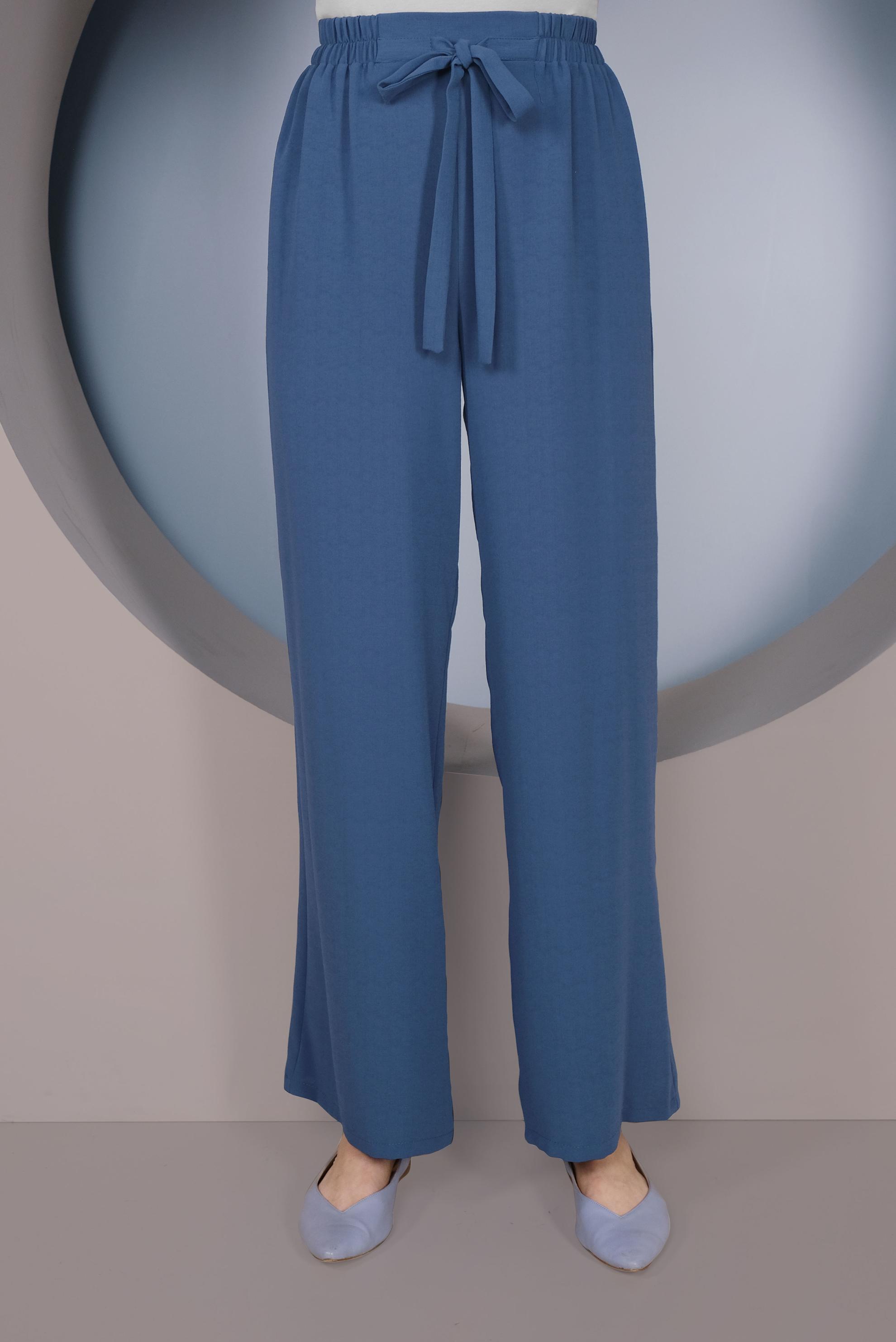 Tesettür giyim LACİVERT BEL KISMI BÜZGÜ BAĞCIKLI SALAŞ PANTOLON 70163