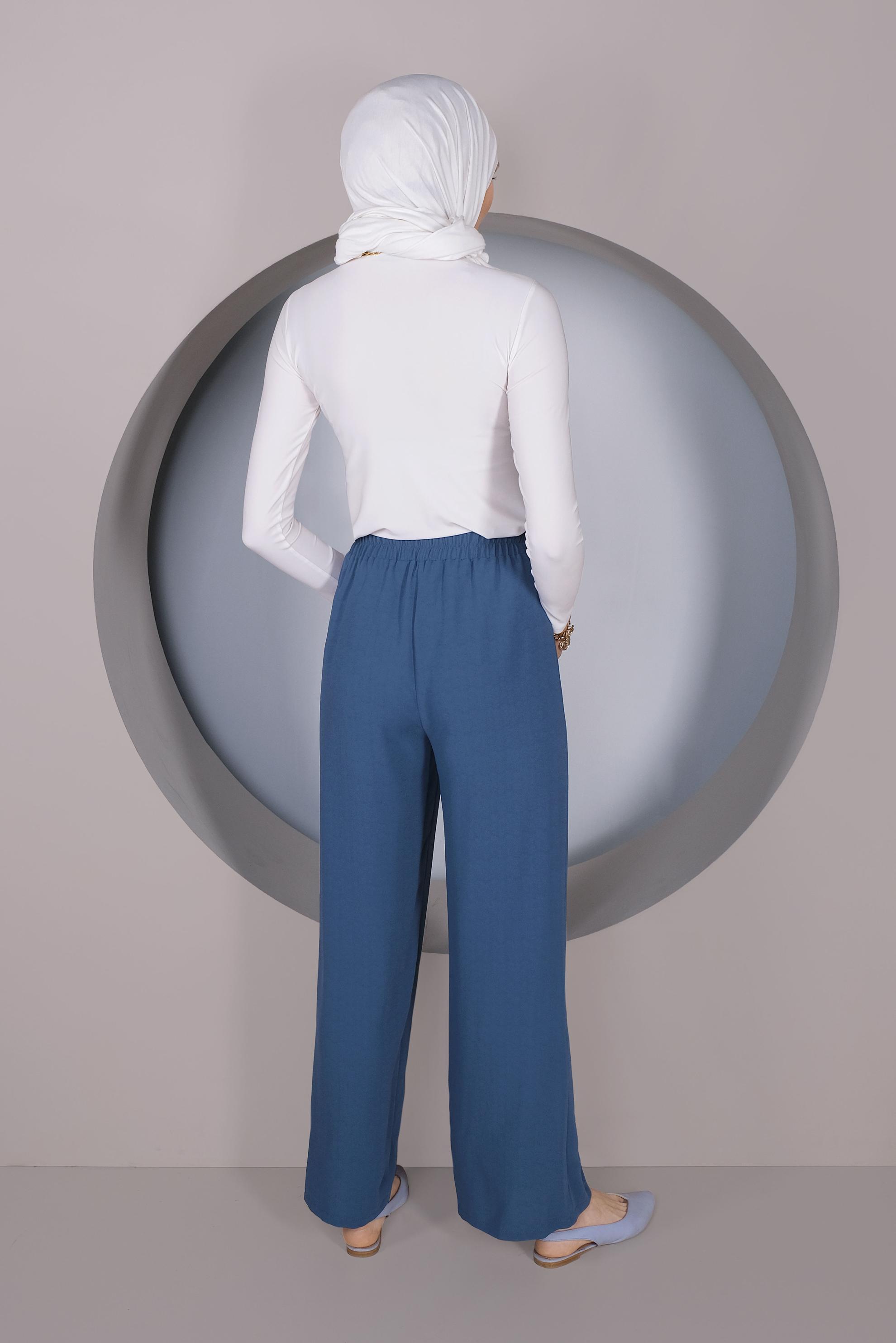 Tesettür giyim LACİVERT BEL KISMI BÜZGÜ BAĞCIKLI SALAŞ PANTOLON 70163