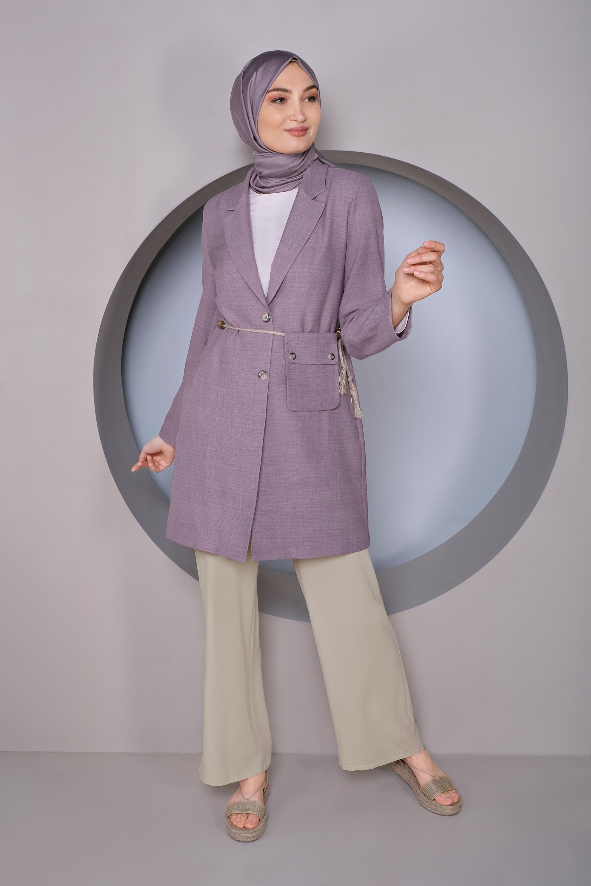 Tesettür giyim BEJ BEL KISMI BÜZGÜ BAĞCIKLI SALAŞ PANTOLON 70163