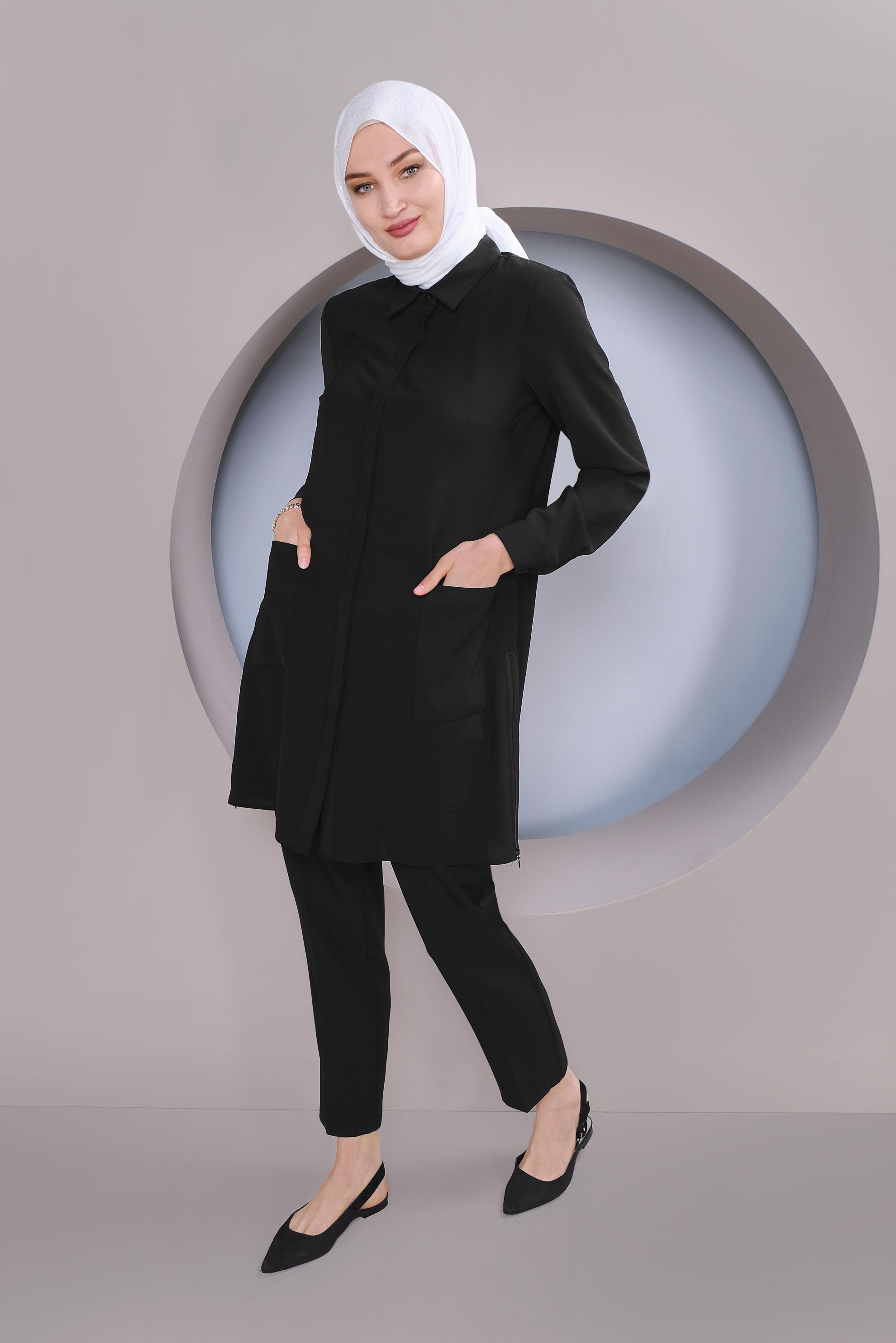 Tesettür giyim SİYAH YÜKSEK BEL KLASİK PANTOLON 70164