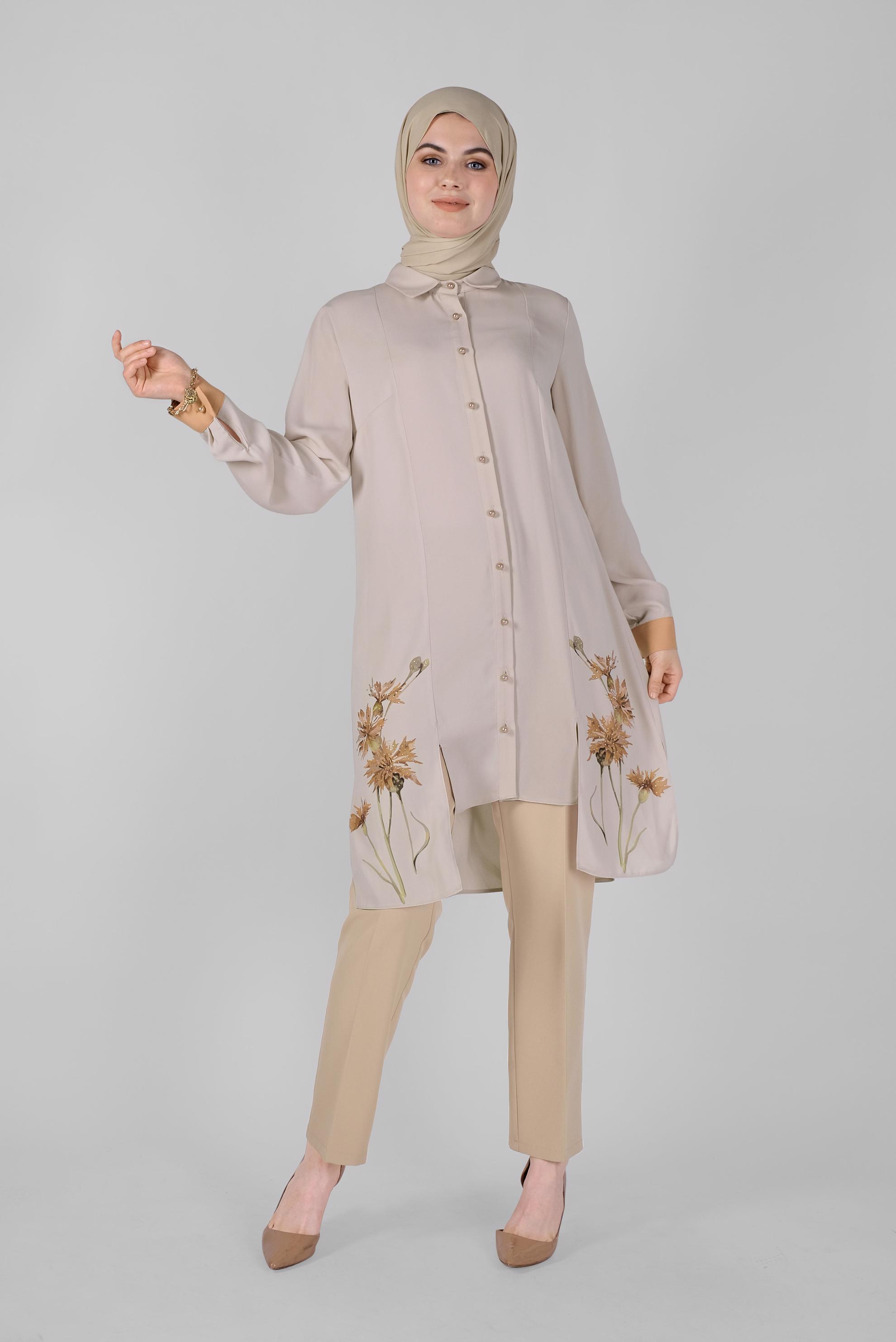 Tesettür giyim BEJ YÜKSEK BEL KLASİK PANTOLON 70164