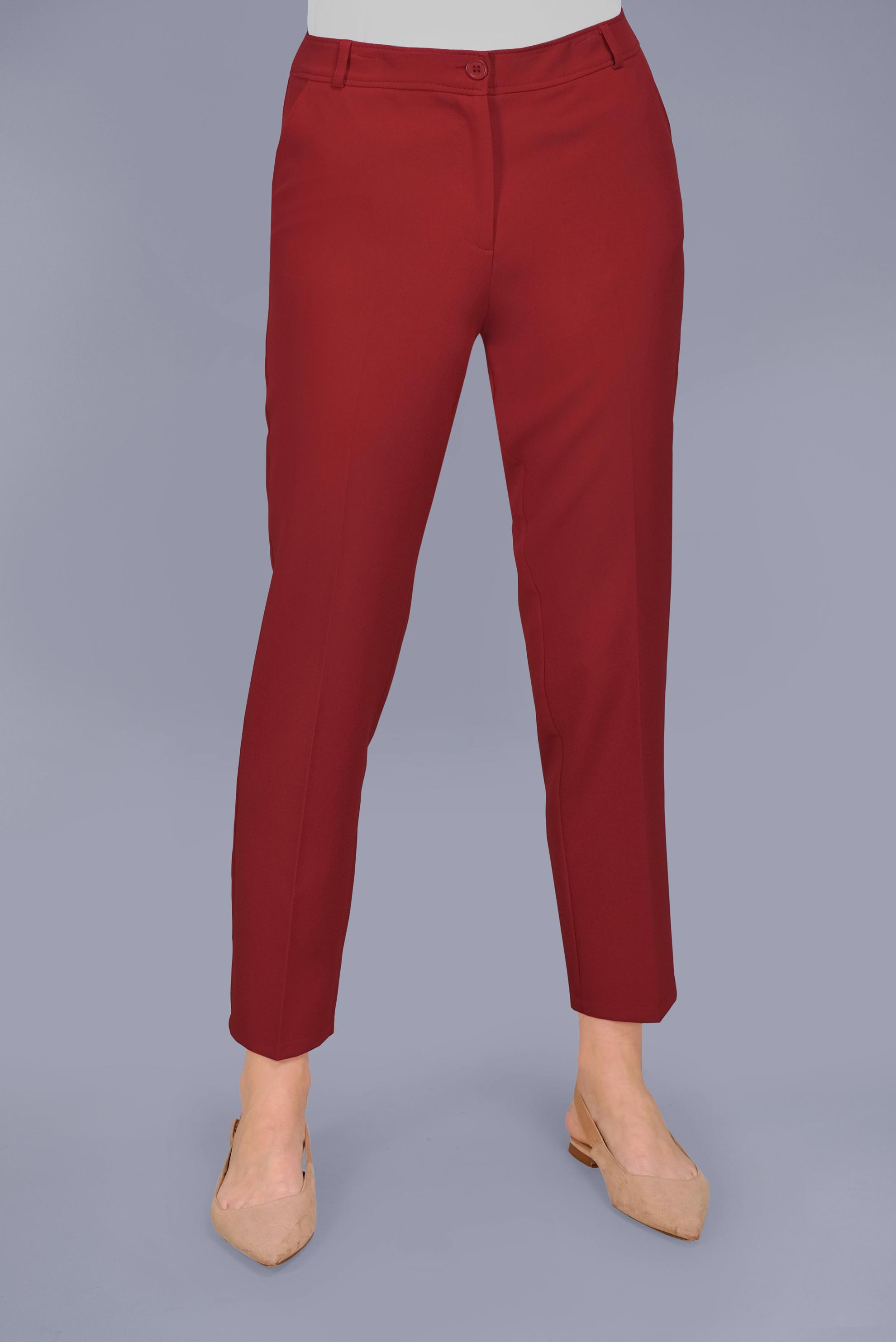 Tesettür giyim KIRMIZI YÜKSEK BEL KLASİK PANTOLON 70164