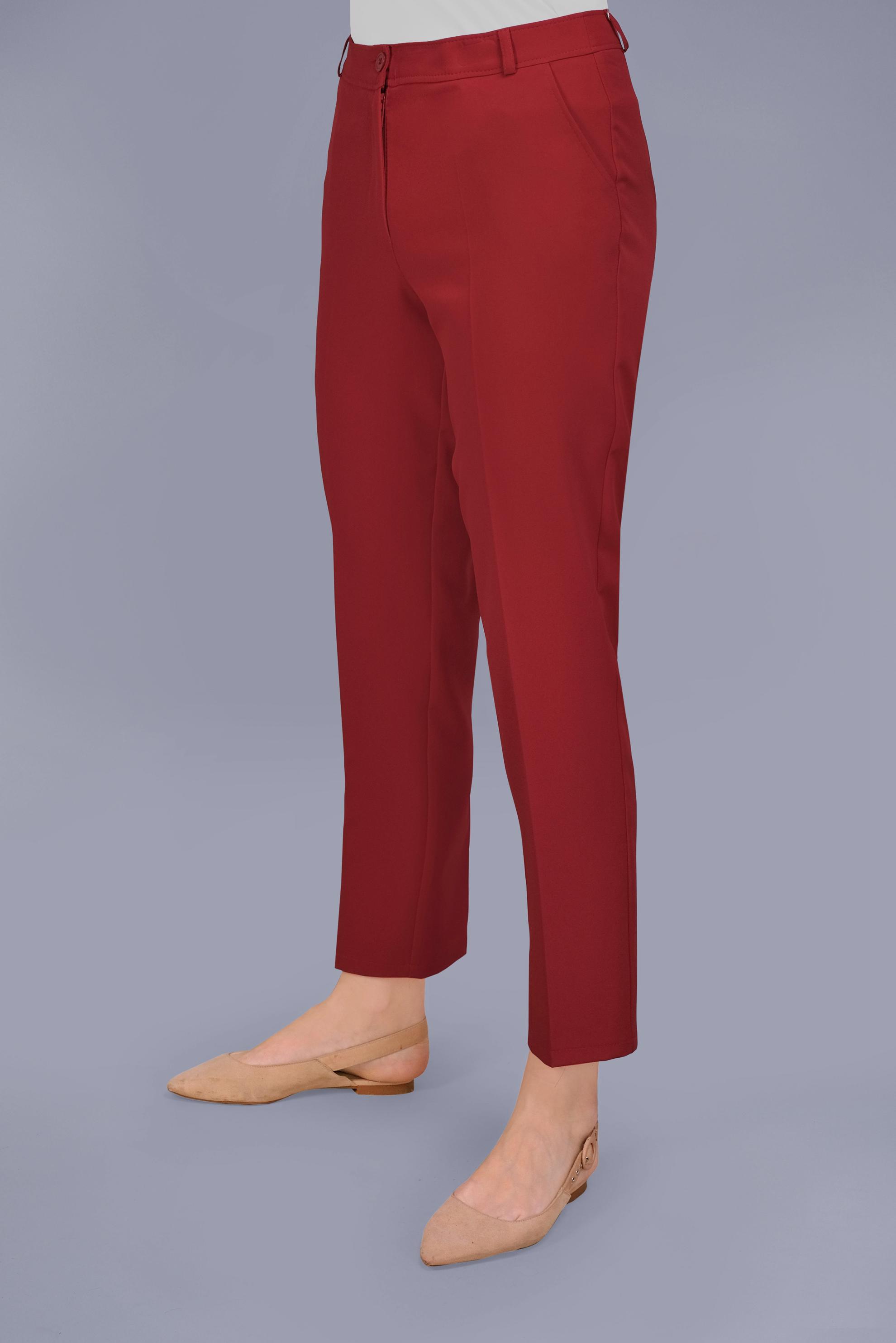 Tesettür giyim KIRMIZI YÜKSEK BEL KLASİK PANTOLON 70164