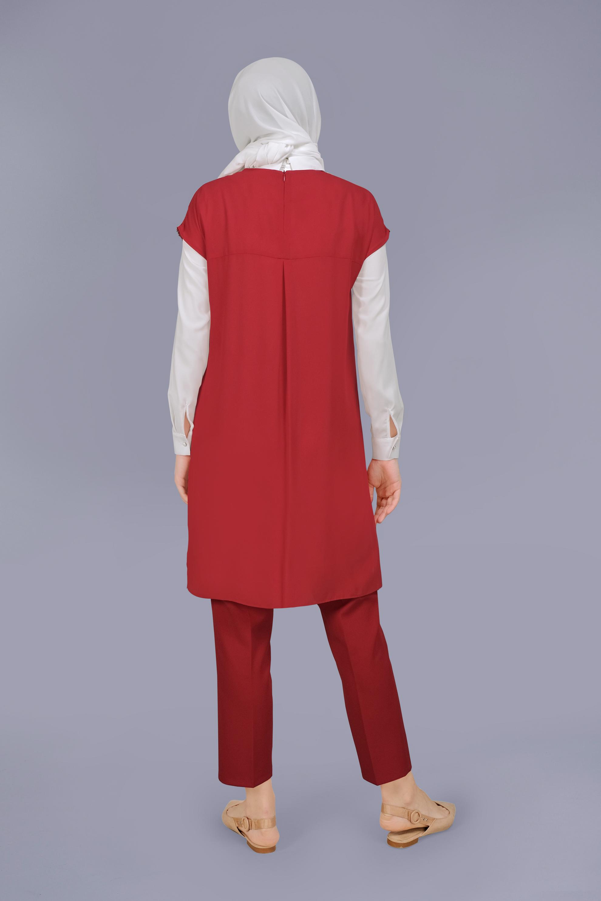 Tesettür giyim KIRMIZI YÜKSEK BEL KLASİK PANTOLON 70164