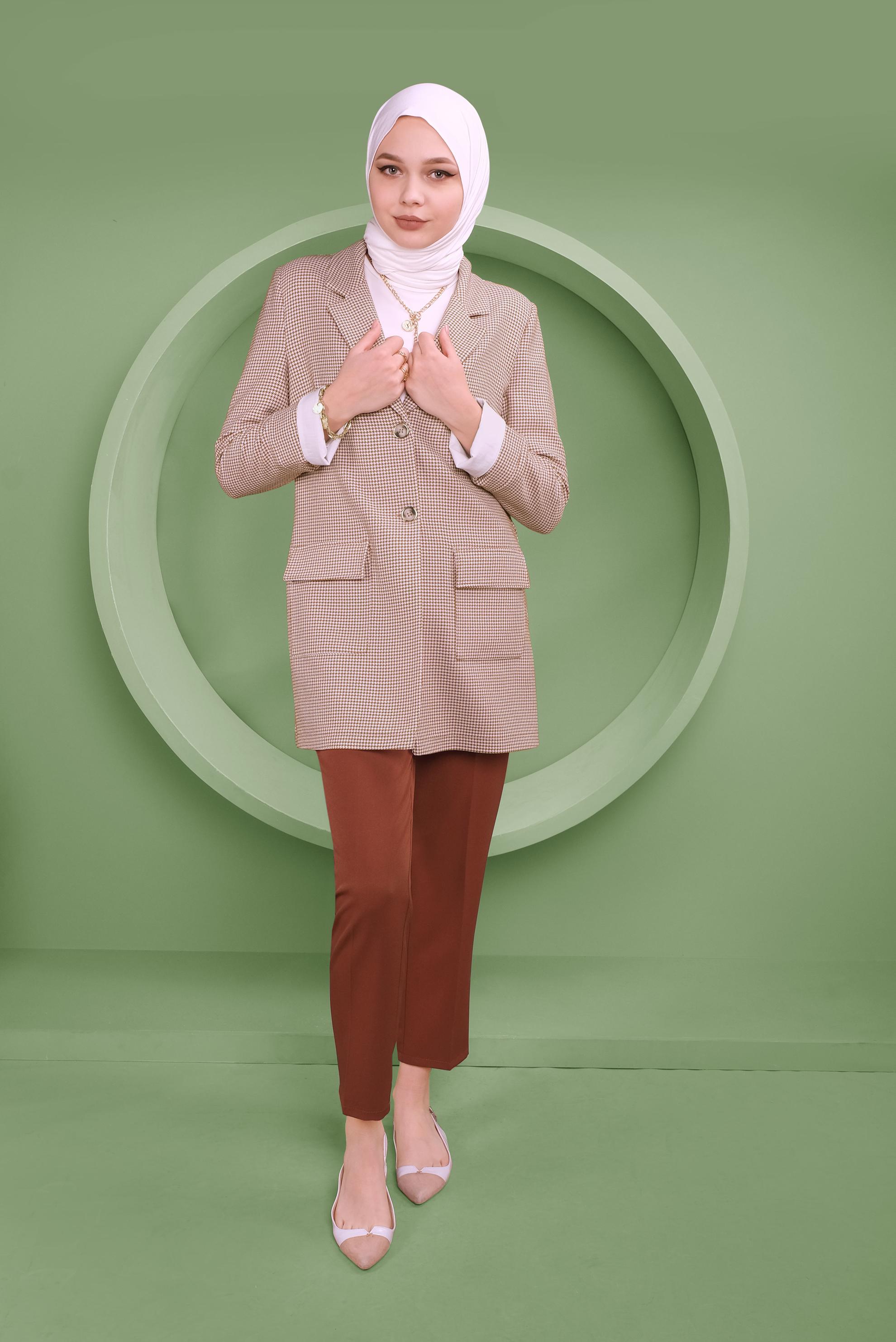 Tesettür giyim KAHVE YÜKSEK BEL KLASİK PANTOLON 70164