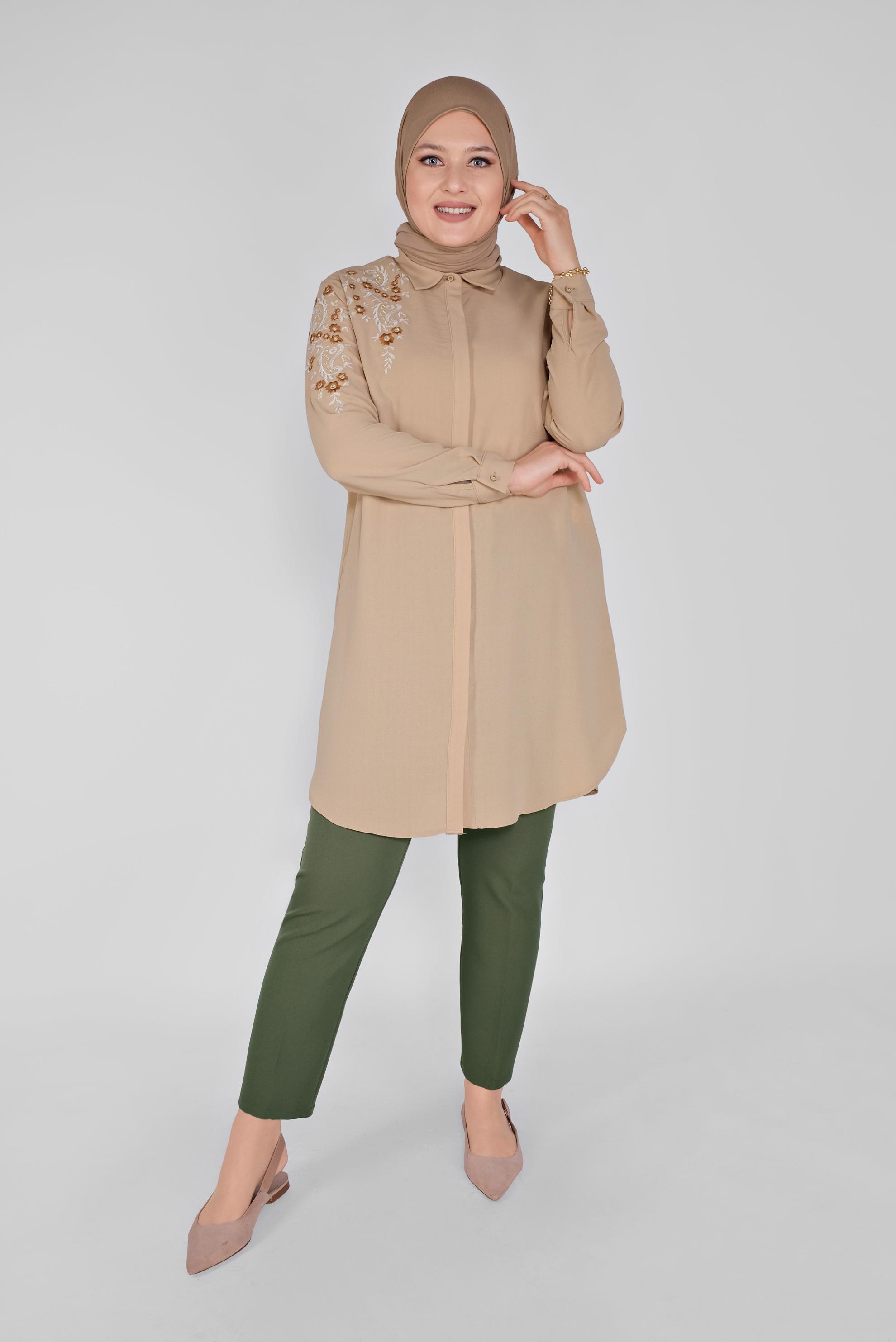 Tesettür giyim HAKİ YÜKSEK BEL PANTOLON 70165