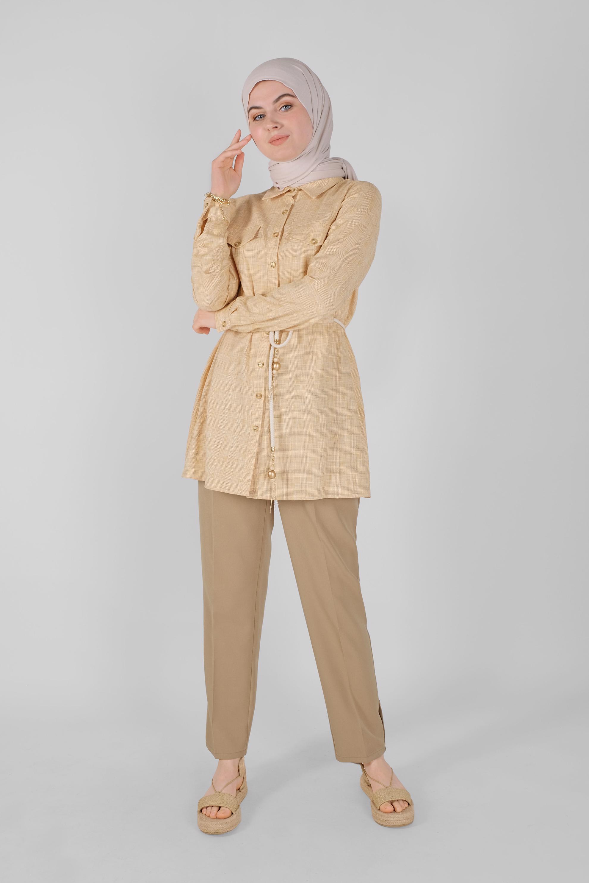 Tesettür giyim KAHVE HAVUÇ PANTOLON 70166 