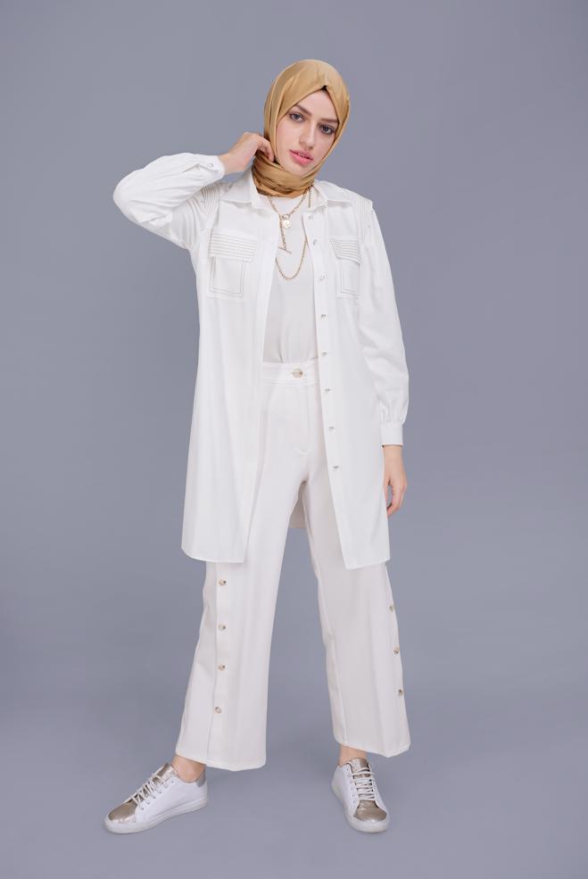 Tesettür giyim  DÜĞME DETAYLI PANTOLON 70167  - ALVİNA