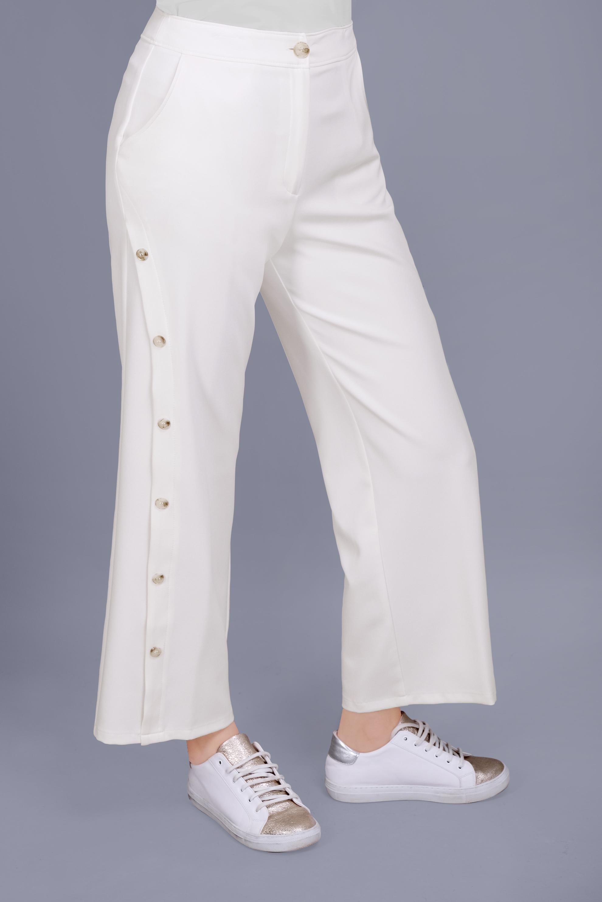 Tesettür giyim BEYAZ DÜĞME DETAYLI PANTOLON 70167 