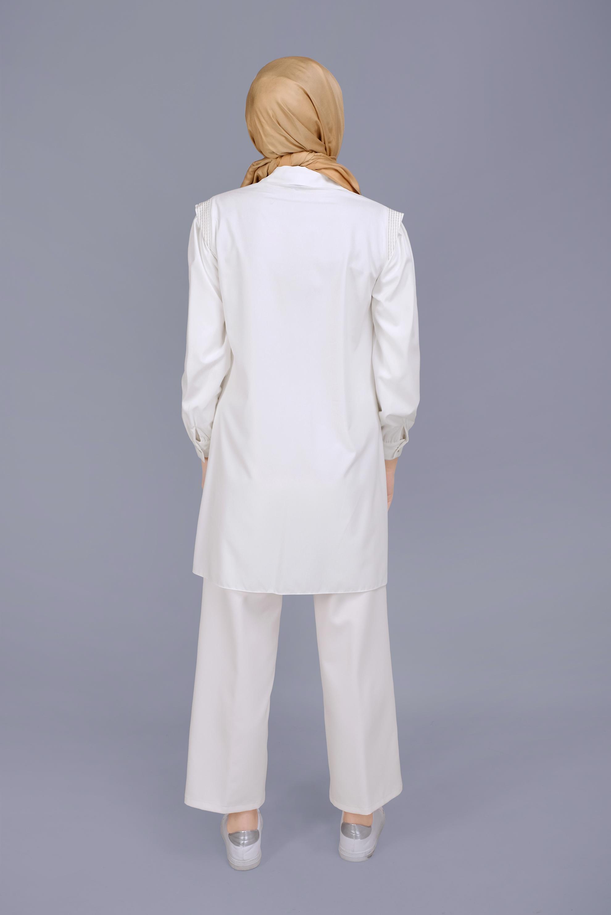 Tesettür giyim BEYAZ DÜĞME DETAYLI PANTOLON 70167 