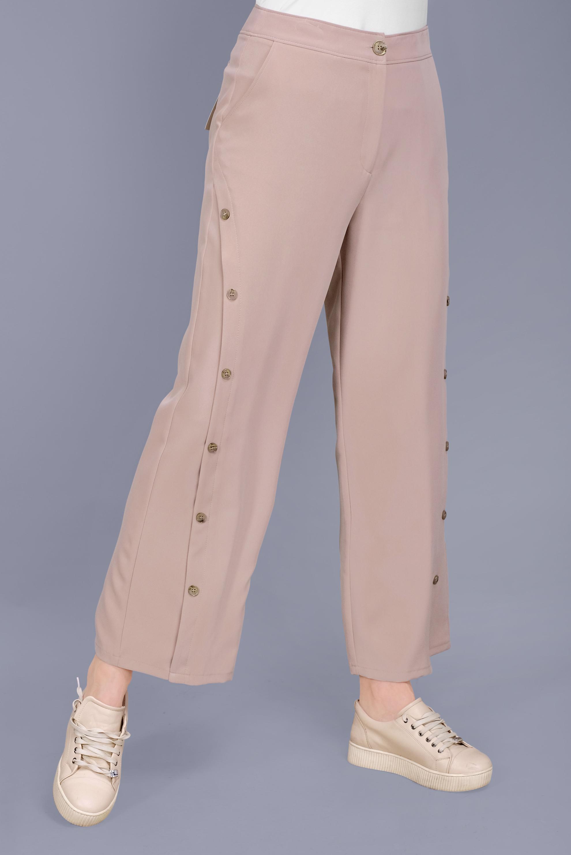Hijab clothing BEIGE BUTTON DETAILED TROUSERS 70167 