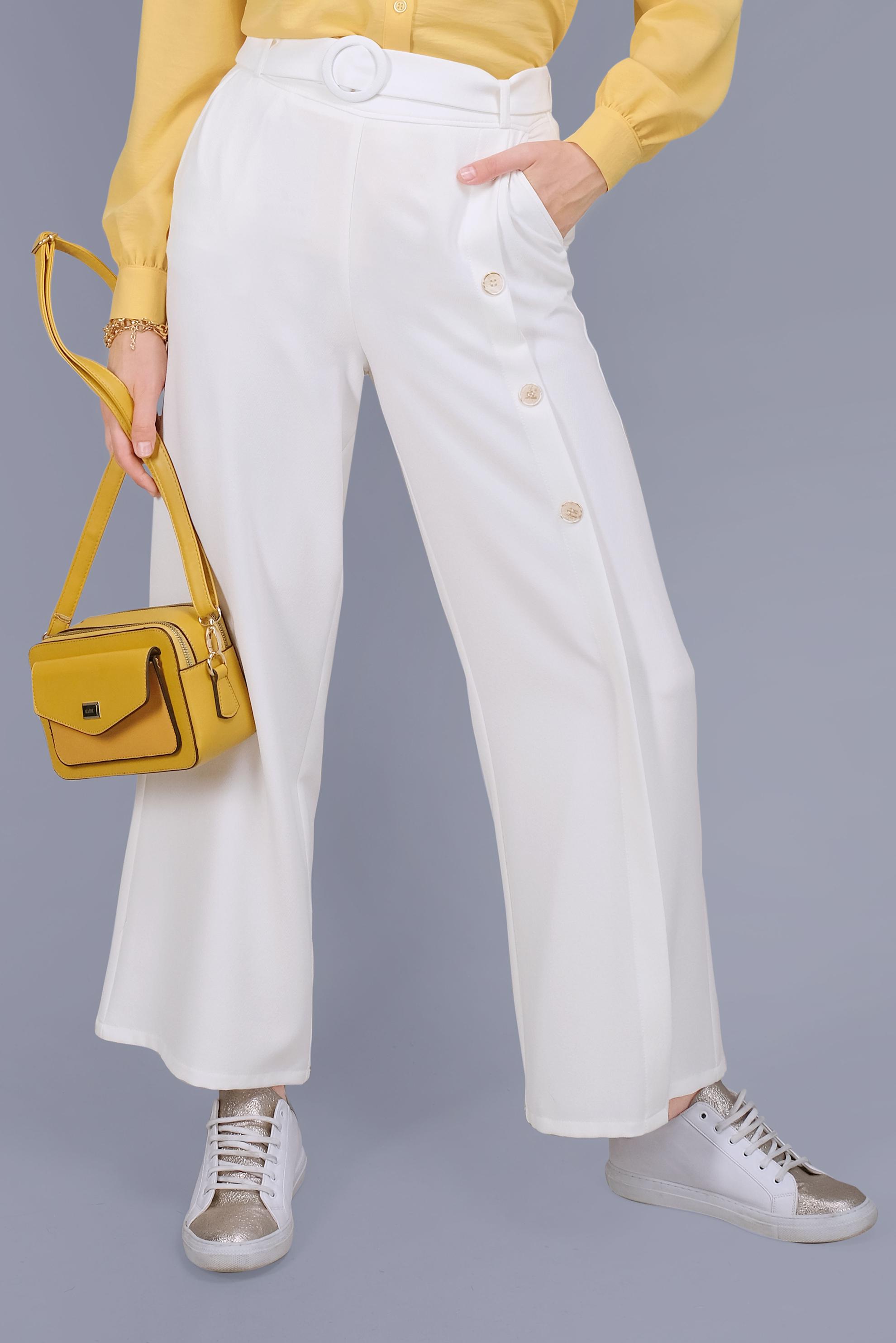 Tesettür giyim BEYAZ DÜĞME DETAYLI PANTOLON 70168 