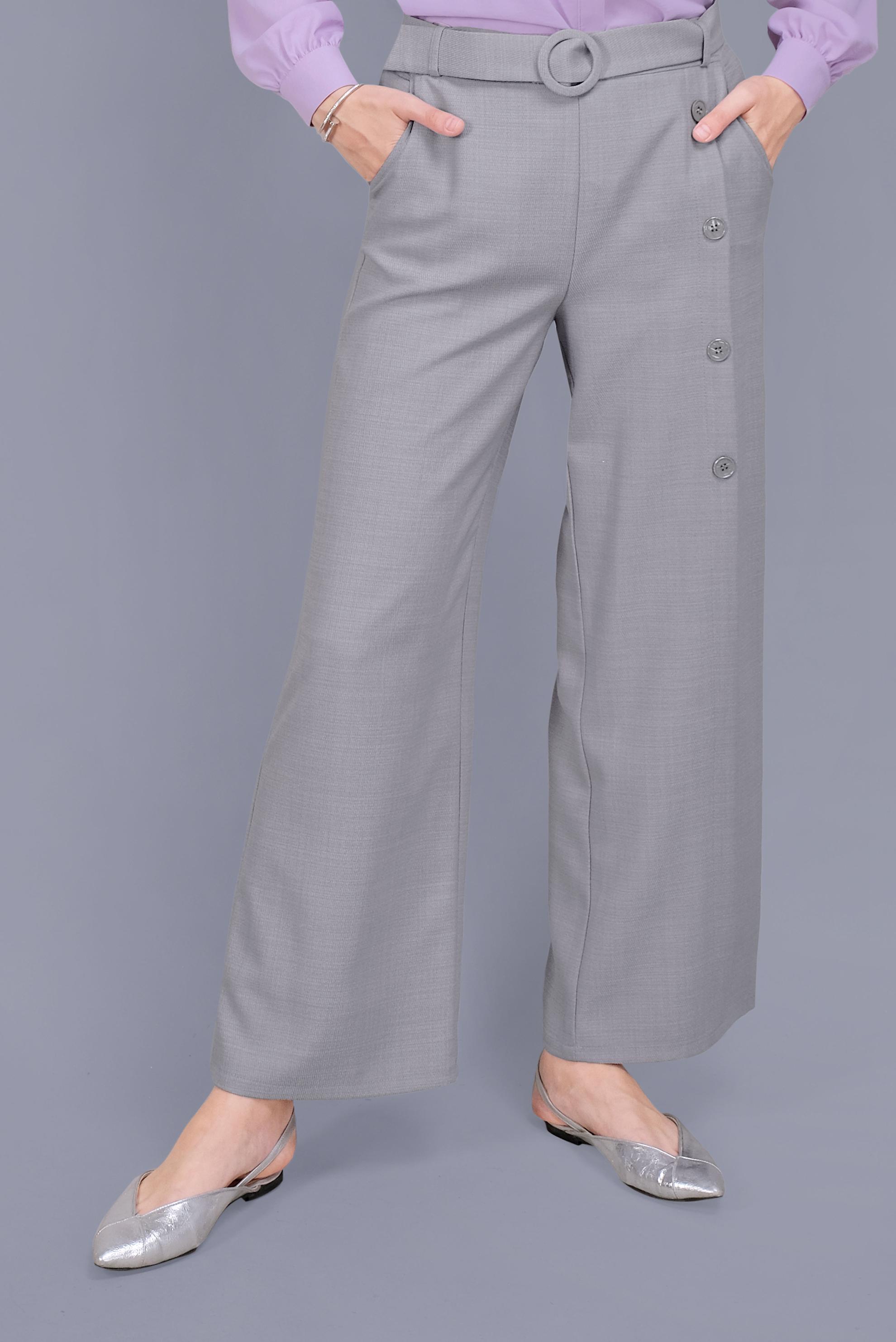 Tesettür giyim GRİ DÜĞME DETAYLI PANTOLON 70168 