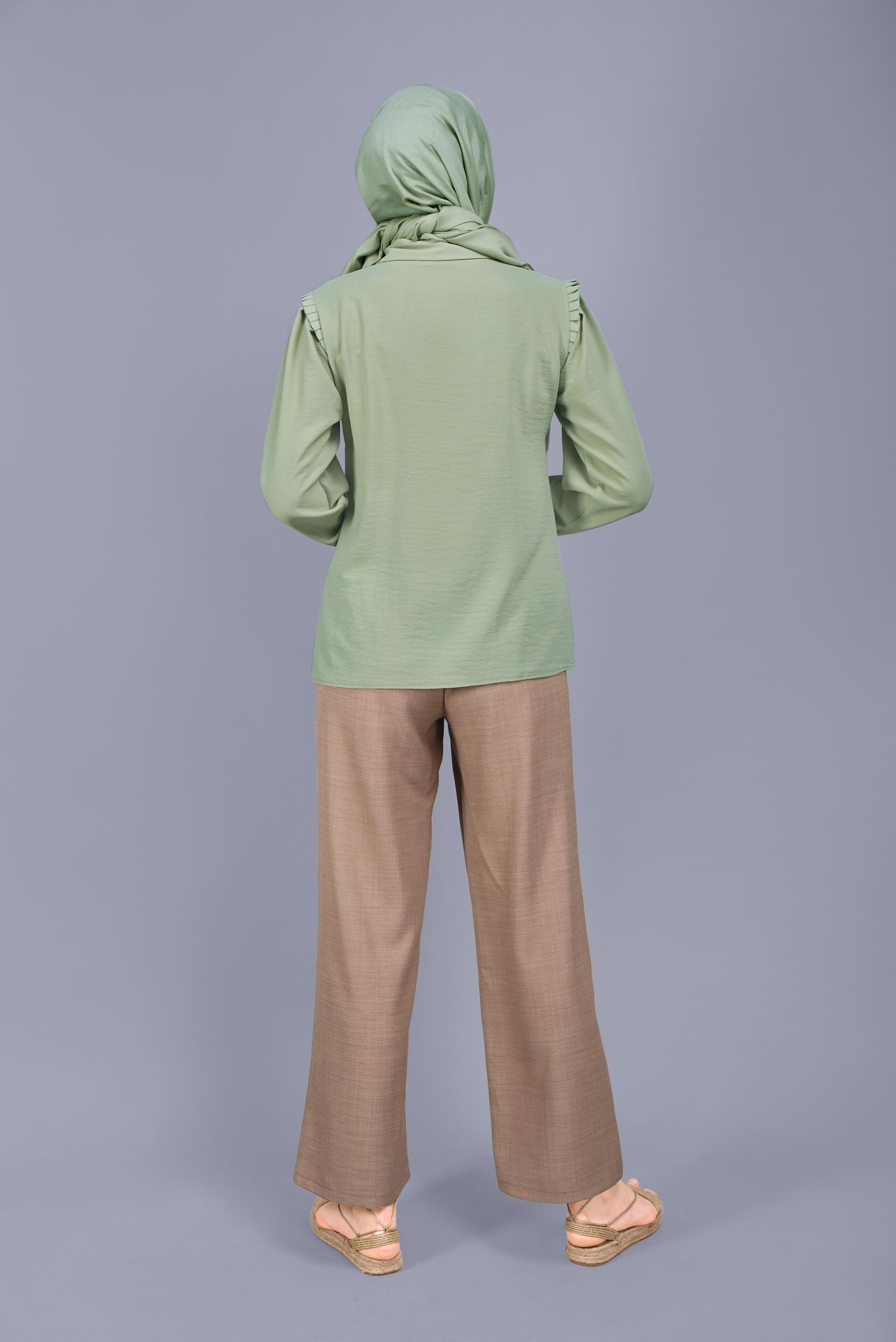 Tesettür giyim KAHVE DÜĞME DETAYLI PANTOLON 70168 