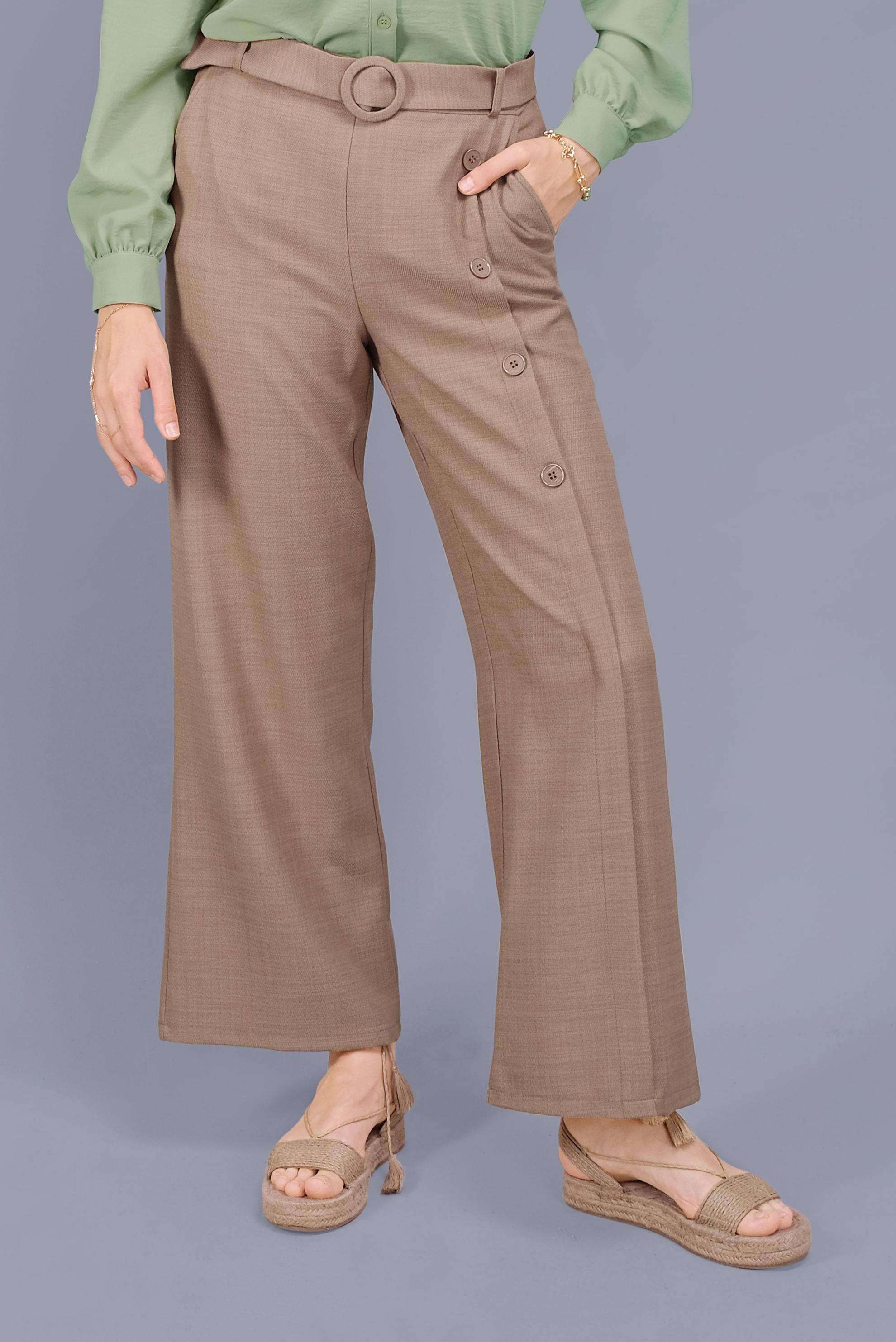 Tesettür giyim KAHVE DÜĞME DETAYLI PANTOLON 70168 