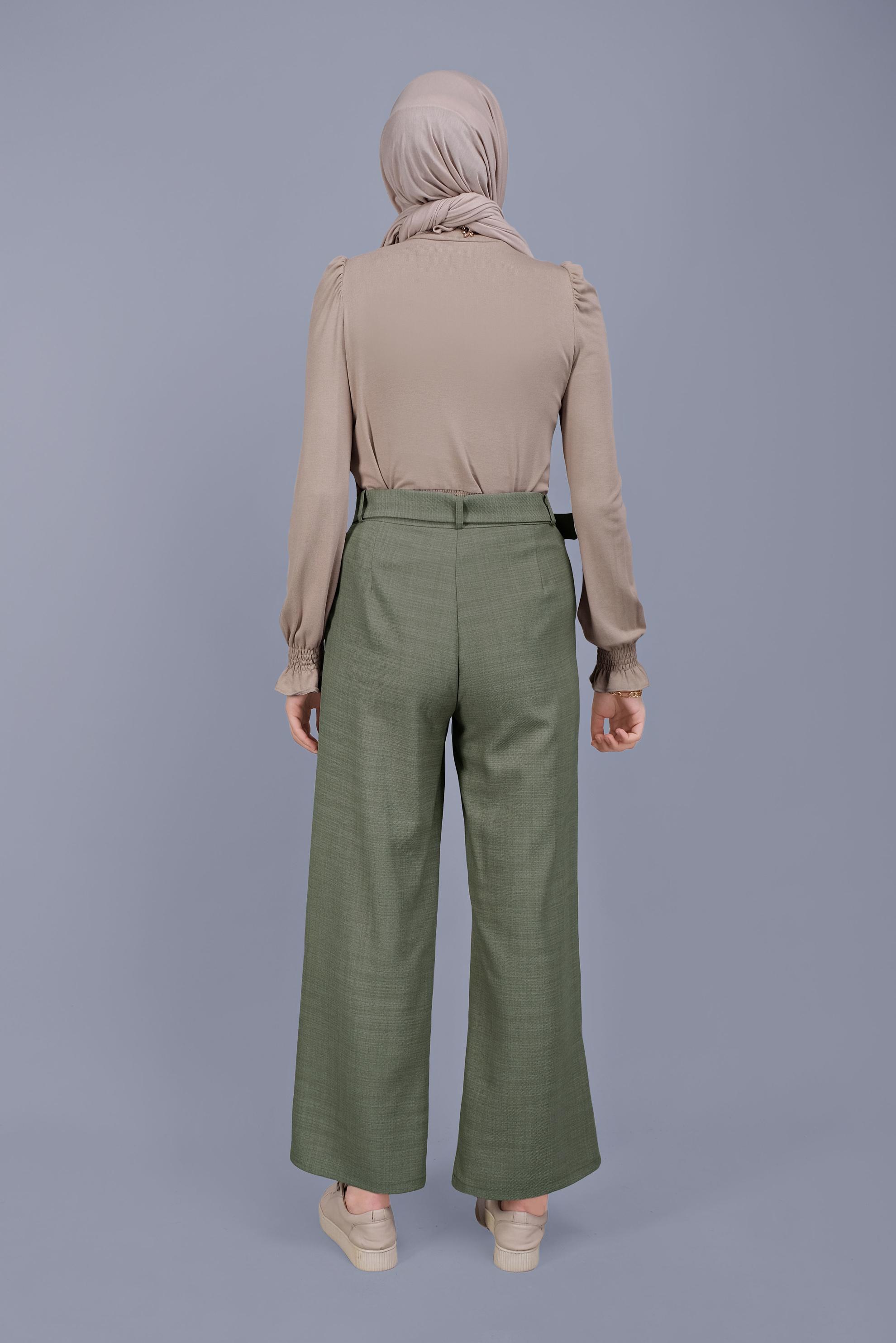 Tesettür giyim YEŞİL DÜĞME DETAYLI PANTOLON 70168 