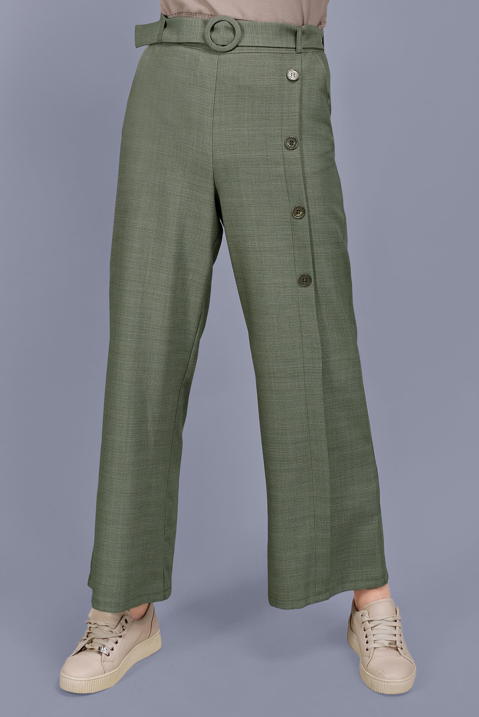 Tesettür giyim YEŞİL DÜĞME DETAYLI PANTOLON 70168 