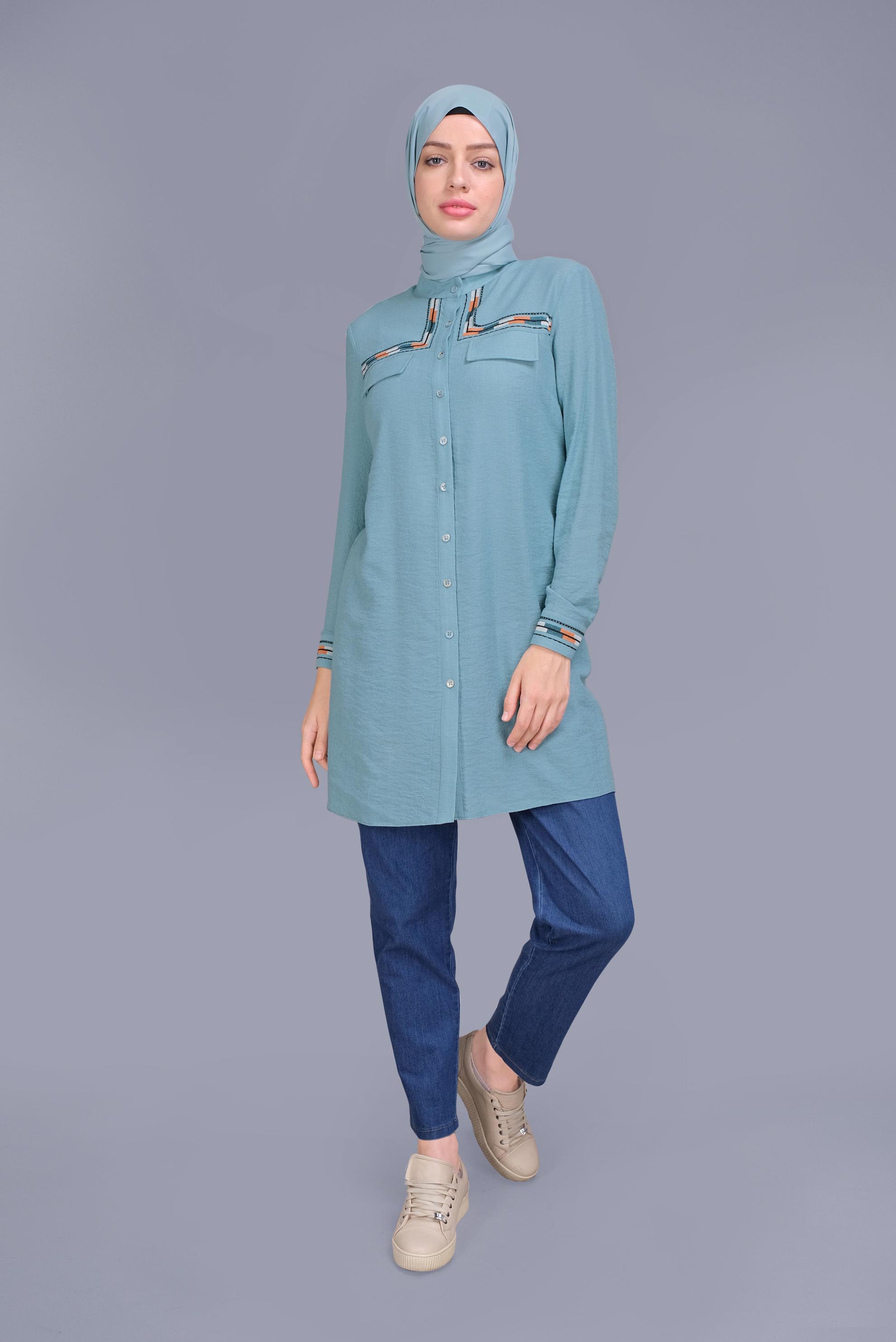 Tesettür giyim LACİVERT BELİ LASTİKLİ DENİM PANTOLON 70169 