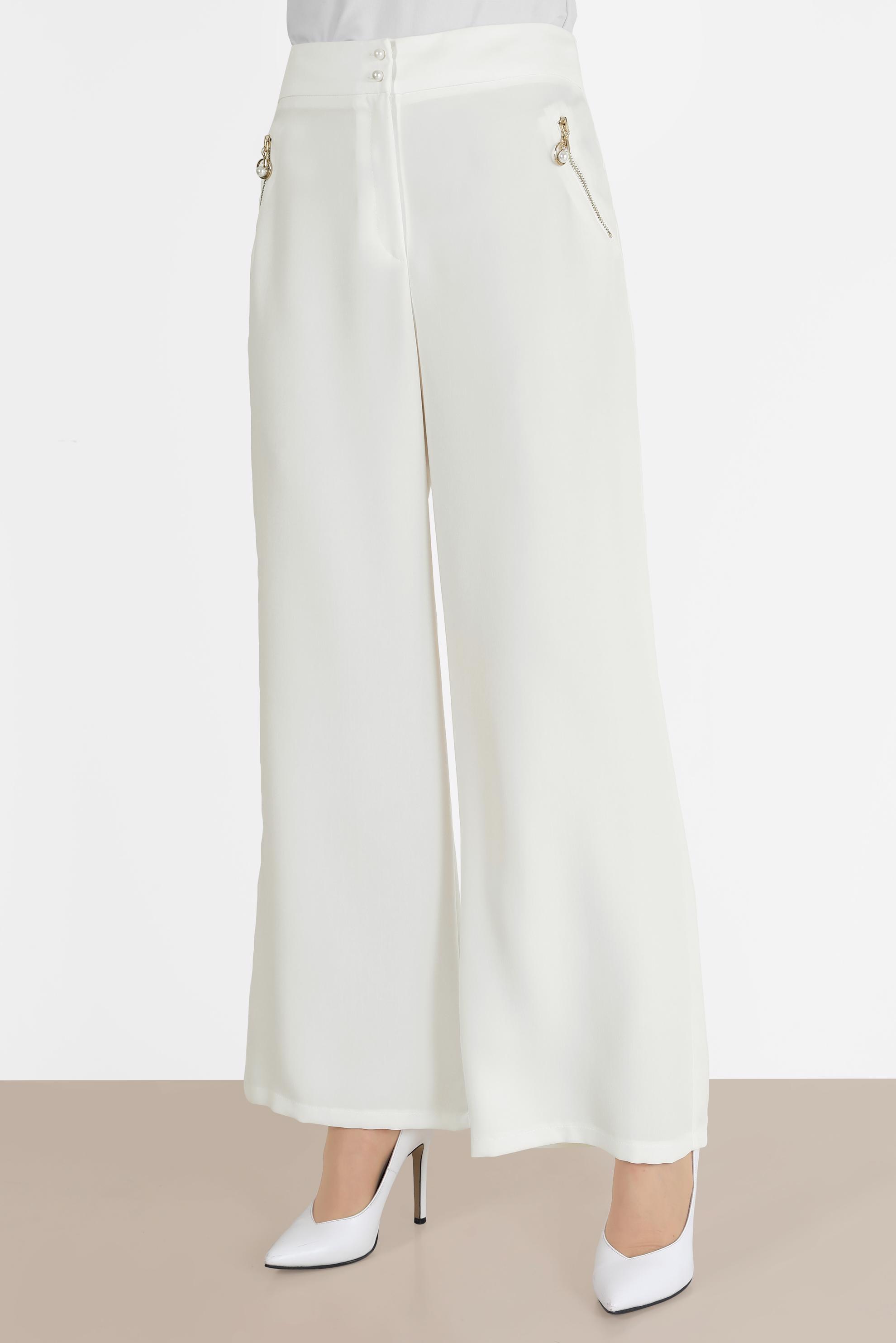 Tesettür giyim BEYAZ FERMUAR DETAYLI PANTOLON 70176