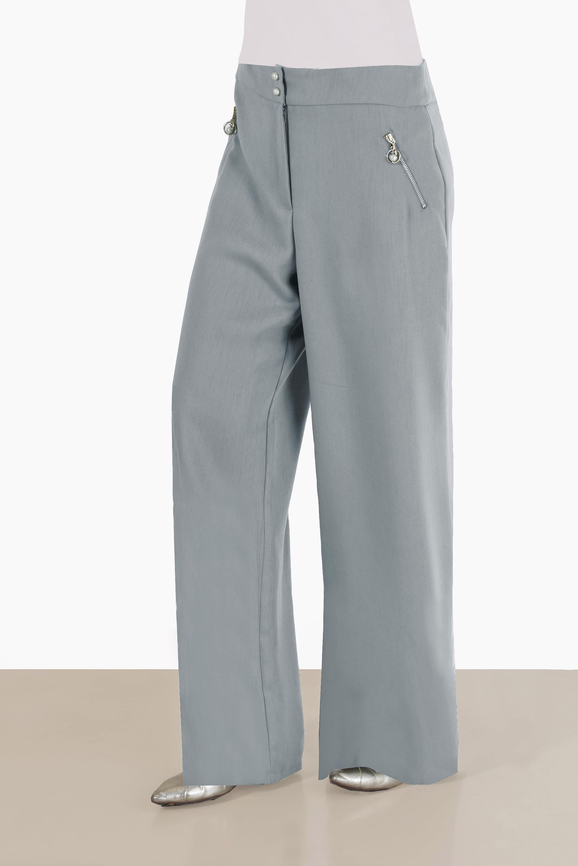 Tesettür giyim GRİ FERMUAR DETAYLI PANTOLON 70176