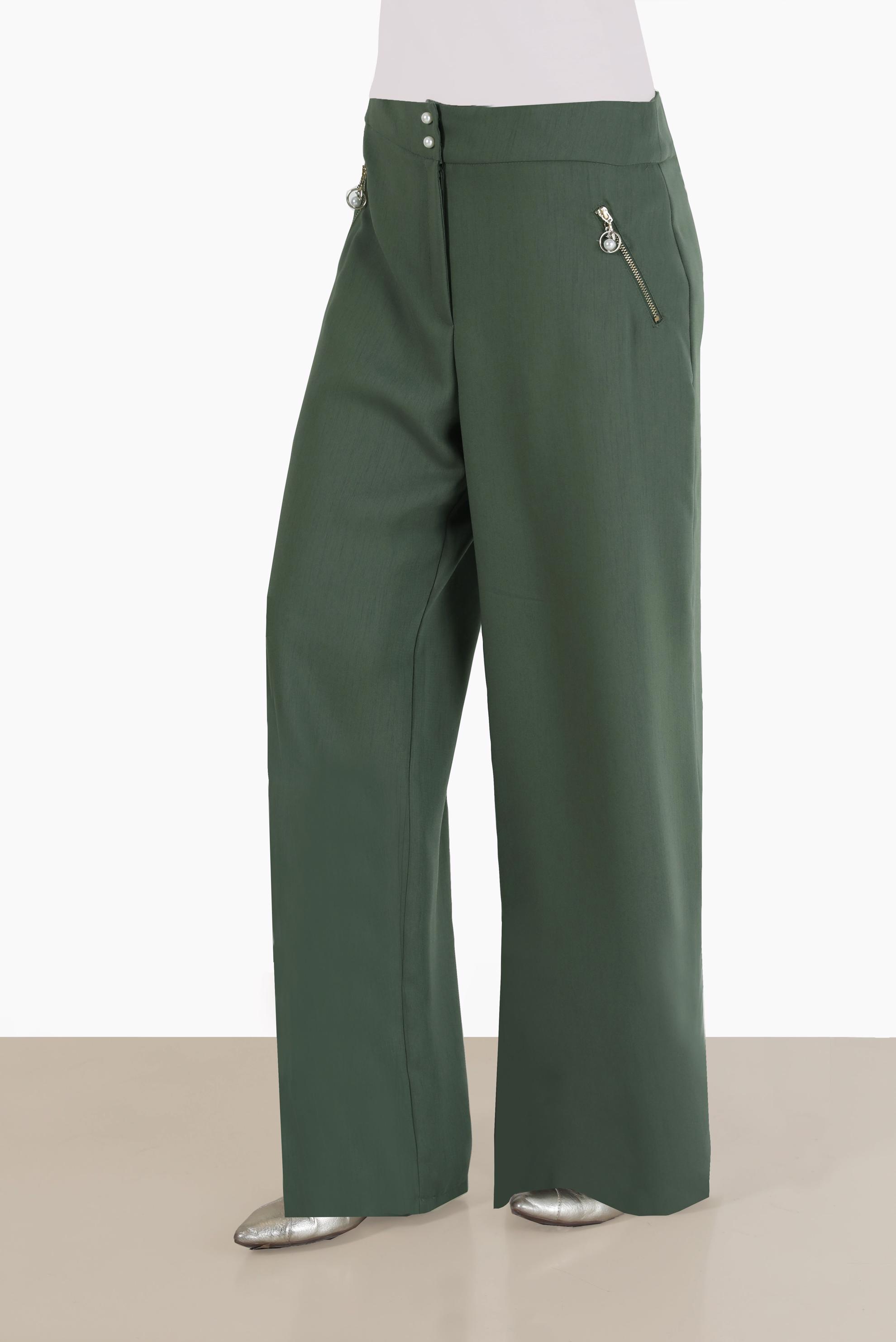 Tesettür giyim HAKİ FERMUAR DETAYLI PANTOLON 70176