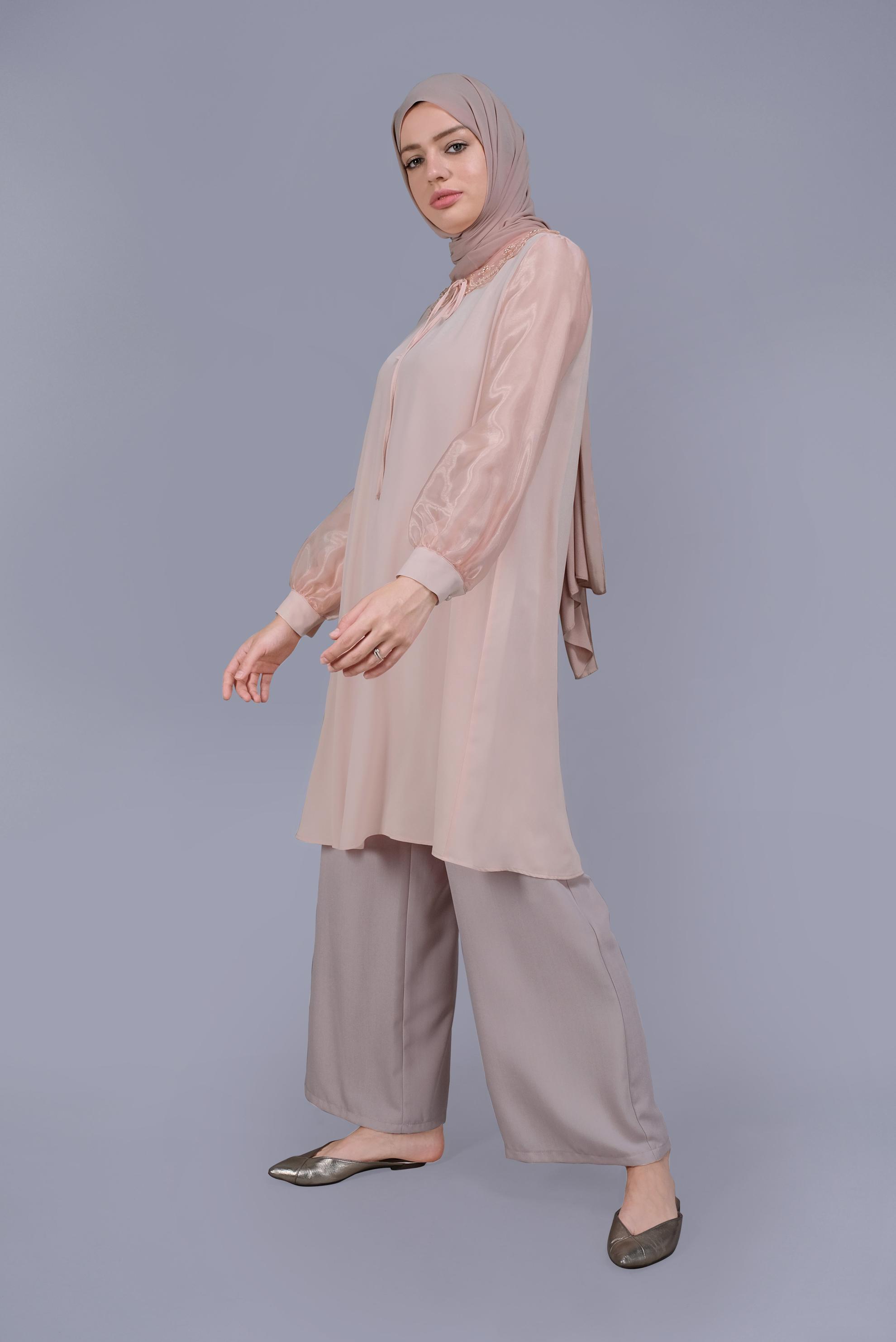 Tesettür giyim BEJ FERMUAR DETAYLI PANTOLON 70176