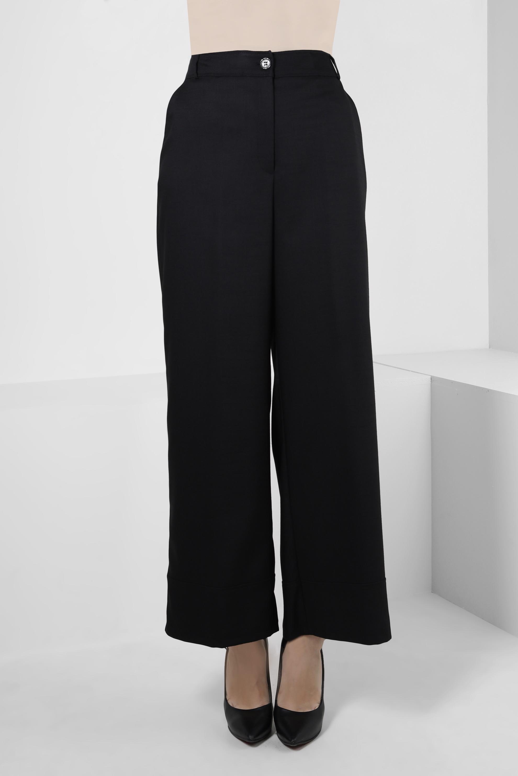 Tesettür giyim SİYAH DÜĞME DETAYLI GENİŞ PAÇA PANTOLON 70177