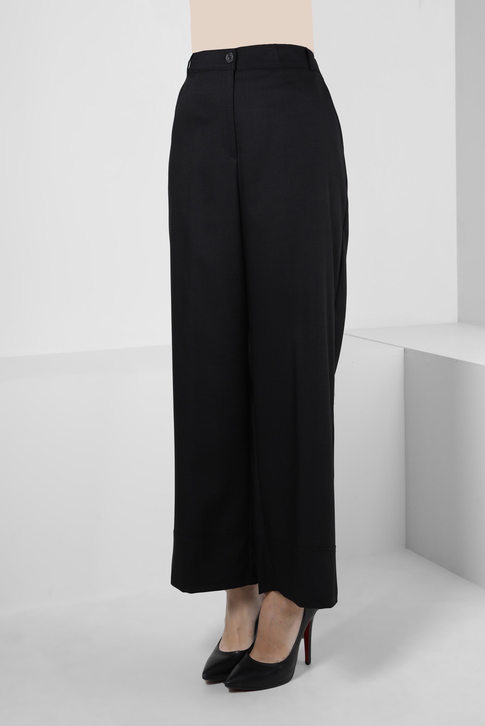 Tesettür giyim SİYAH DÜĞME DETAYLI GENİŞ PAÇA PANTOLON 70177