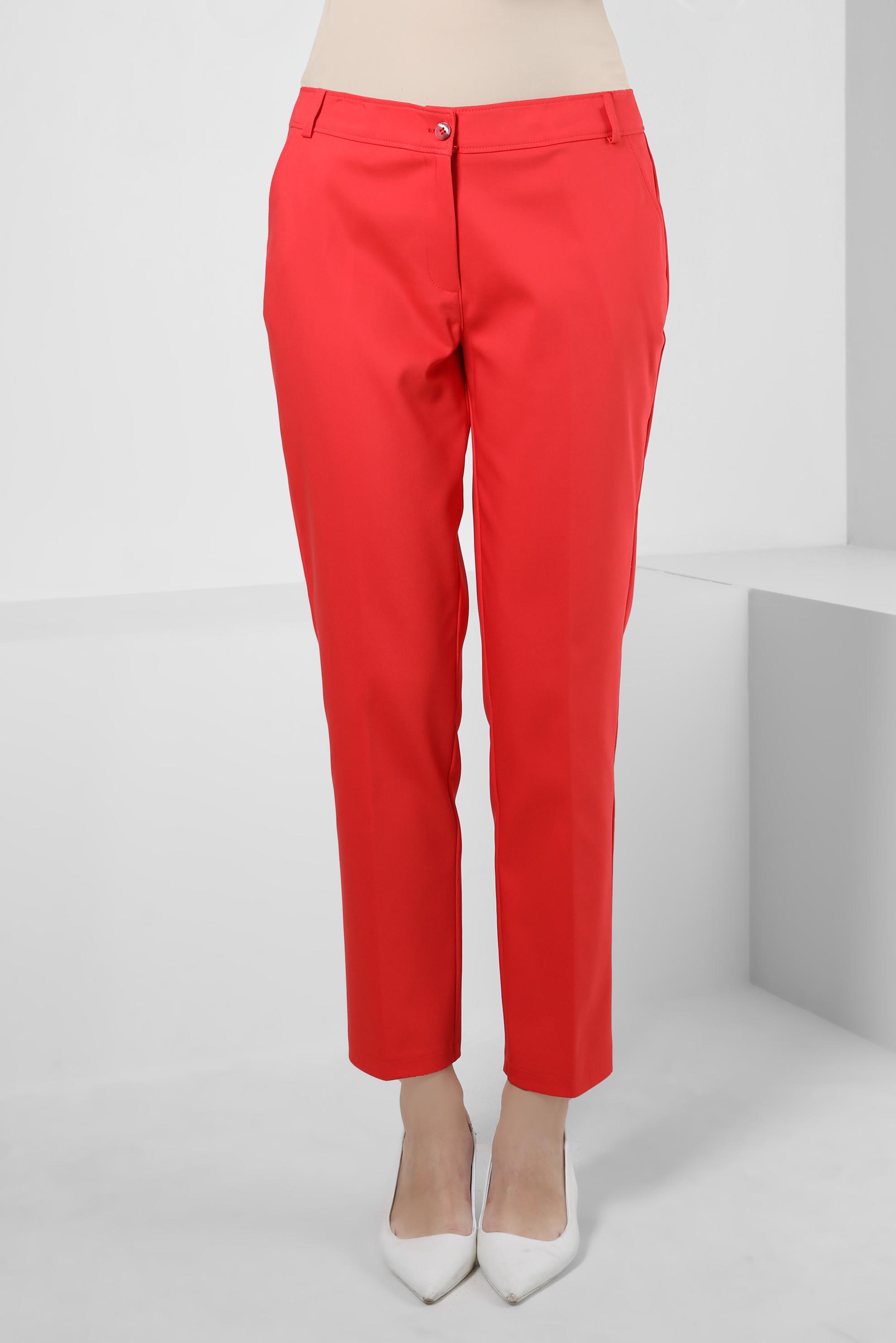 Tesettür giyim KIRMIZI YÜKSEK BEL KLASİK PANTOLON 70179