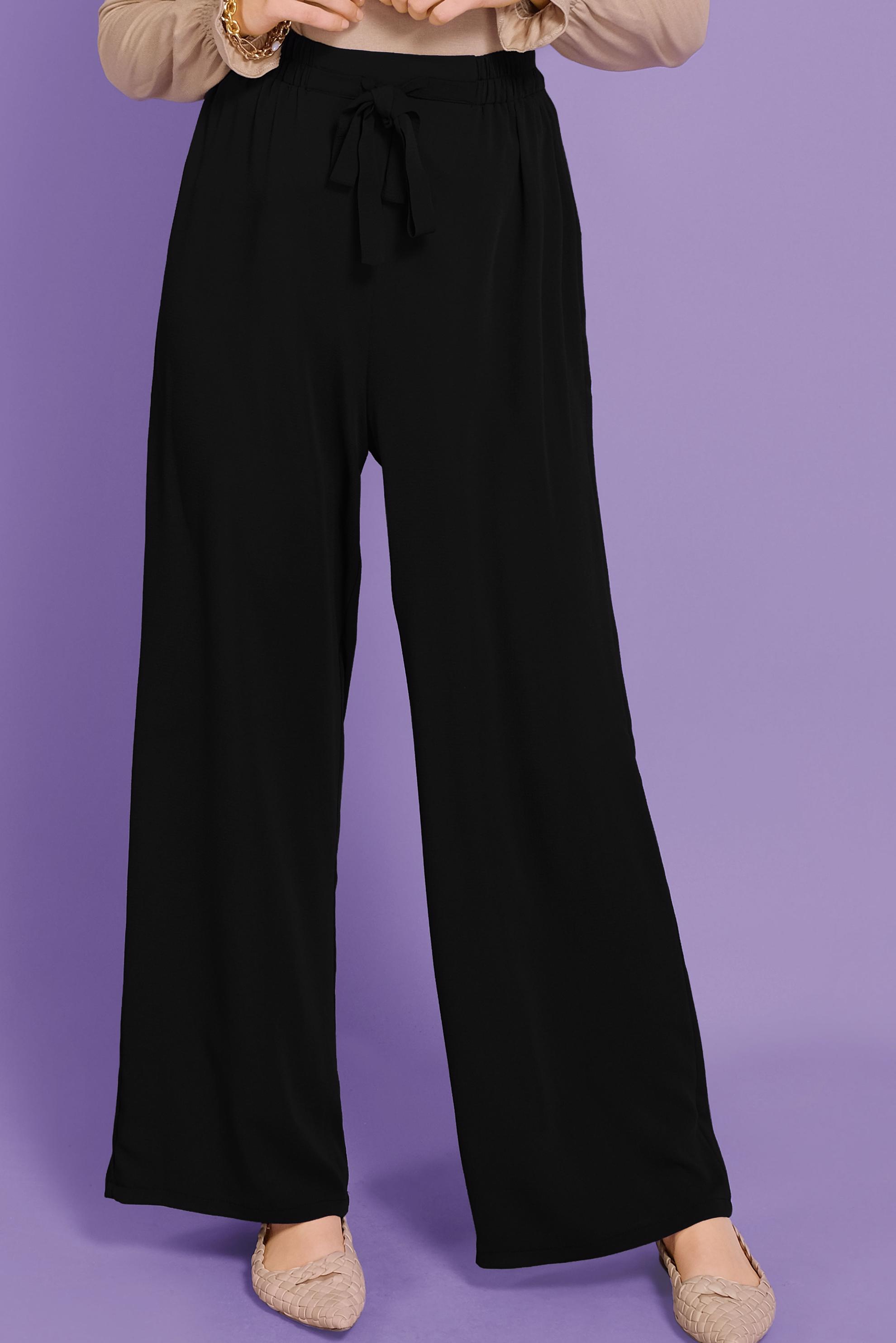 Tesettür giyim SİYAH BELİ LASTİKLİ FİYONK DETAYLI PANTOLON 70181	