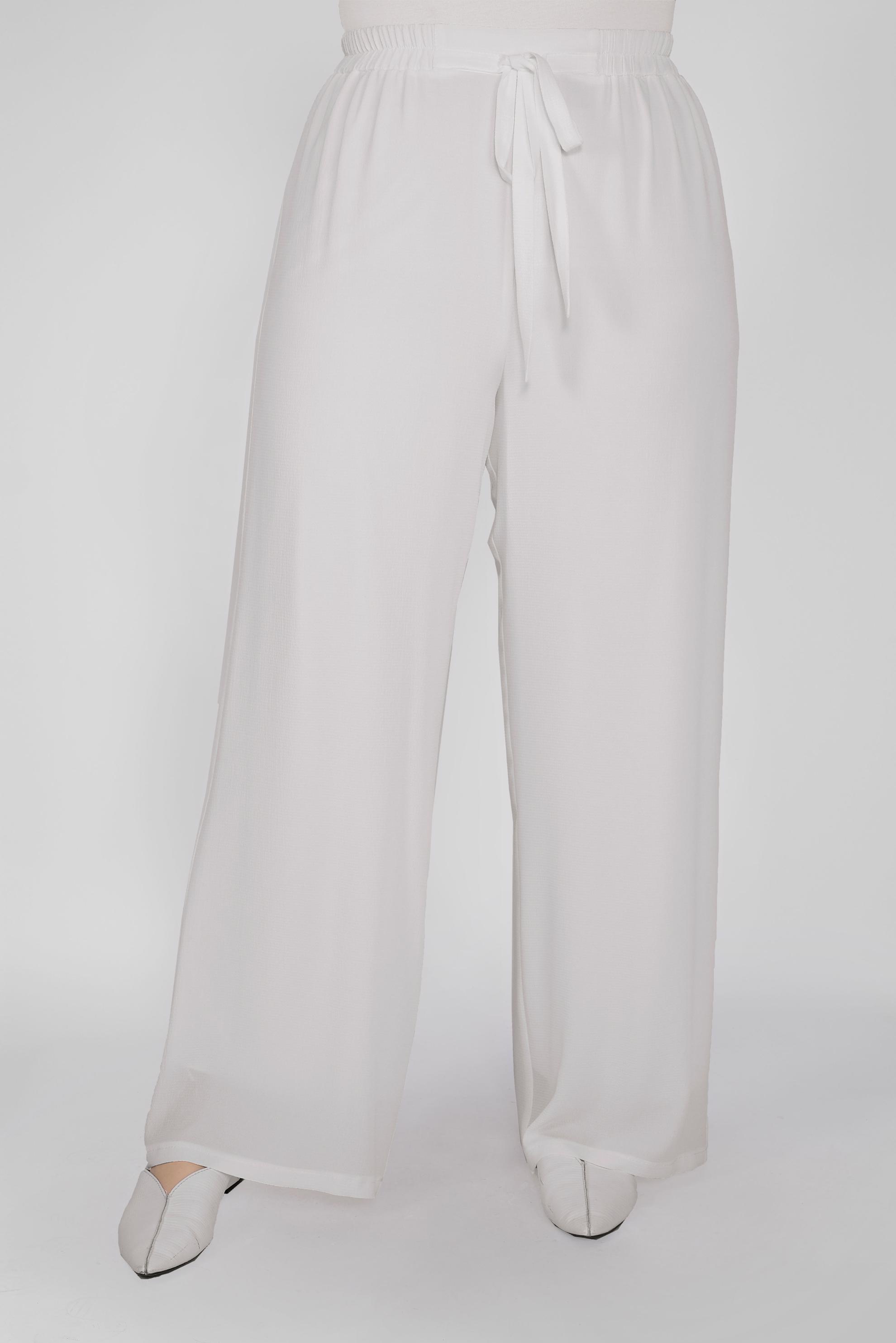 Tesettür giyim BEYAZ BELİ LASTİKLİ FİYONK DETAYLI PANTOLON 70181	