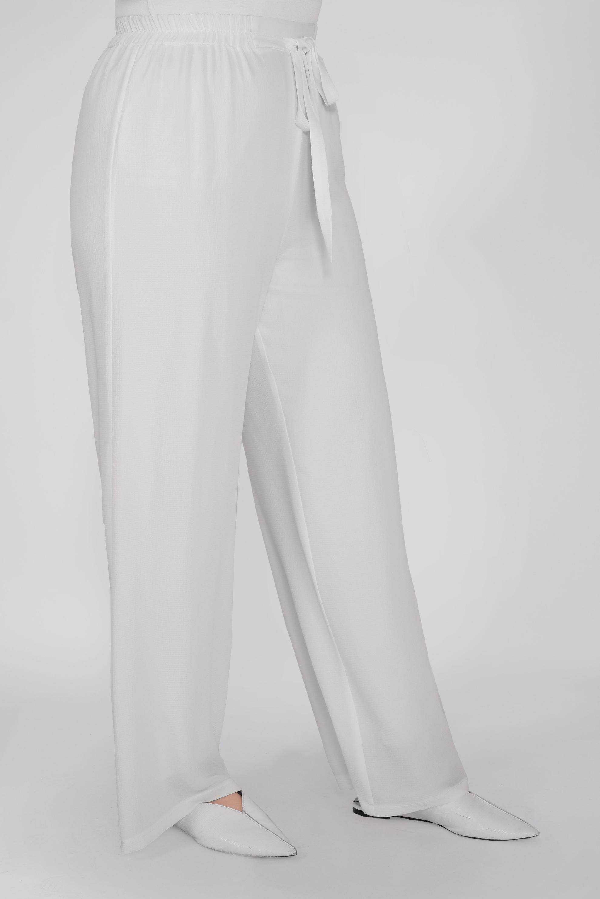 Tesettür giyim BEYAZ BELİ LASTİKLİ FİYONK DETAYLI PANTOLON 70181	