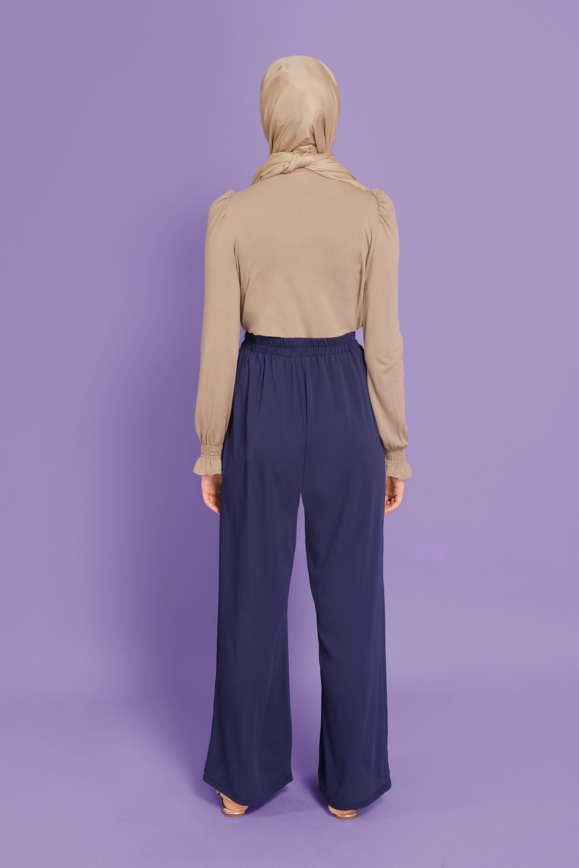 Tesettür giyim LACİVERT BELİ LASTİKLİ FİYONK DETAYLI PANTOLON 70181	