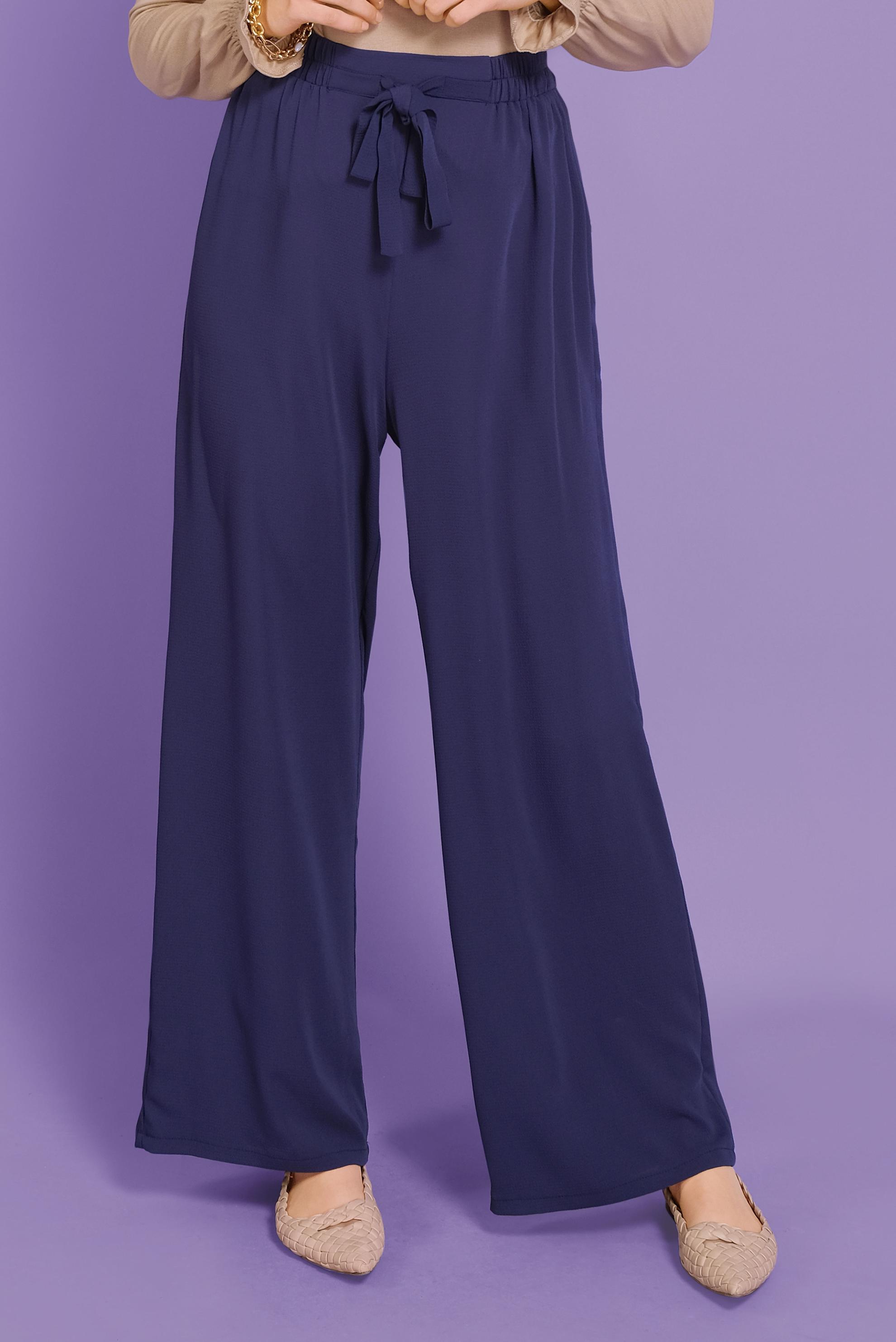 Tesettür giyim LACİVERT BELİ LASTİKLİ FİYONK DETAYLI PANTOLON 70181	