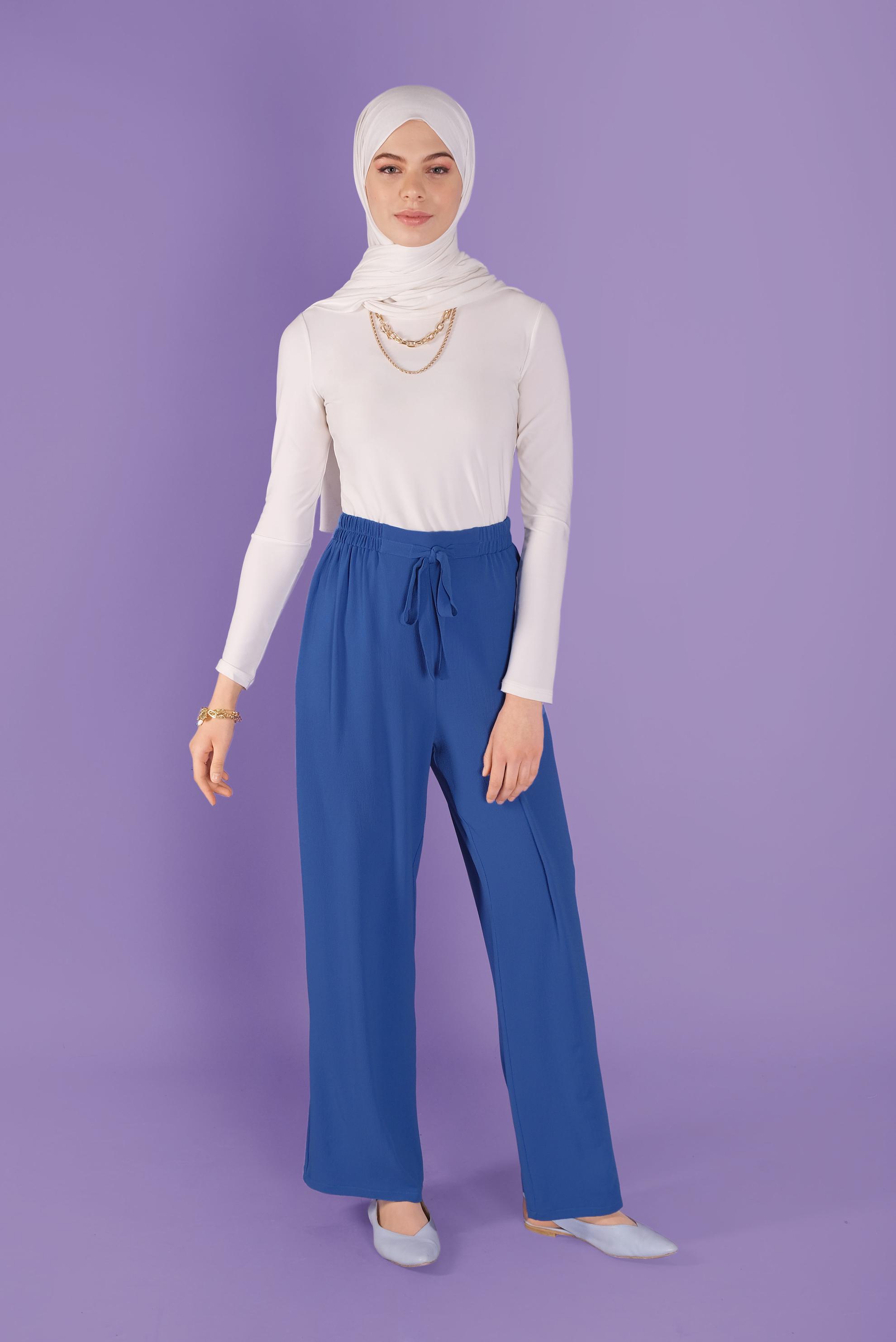 Tesettür giyim LACİVERT BELİ LASTİKLİ FİYONK DETAYLI PANTOLON 70181	