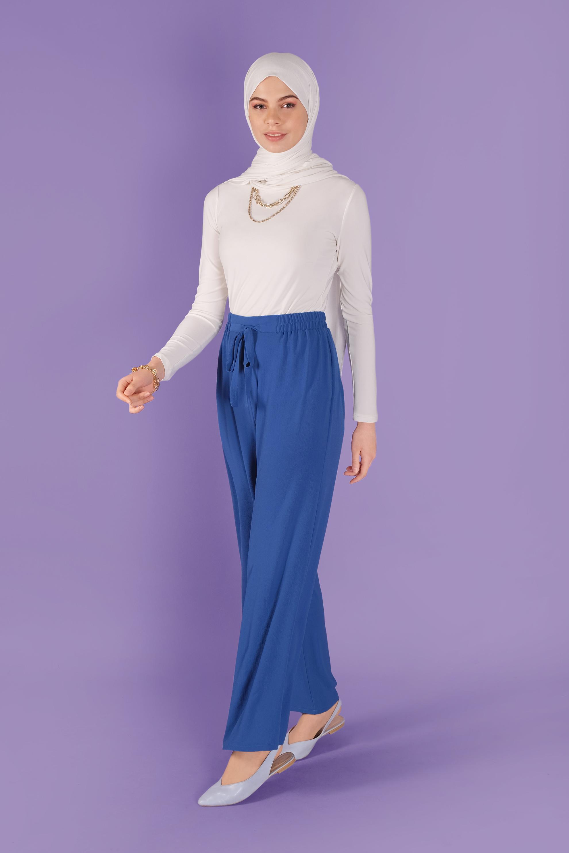 Tesettür giyim LACİVERT BELİ LASTİKLİ FİYONK DETAYLI PANTOLON 70181	