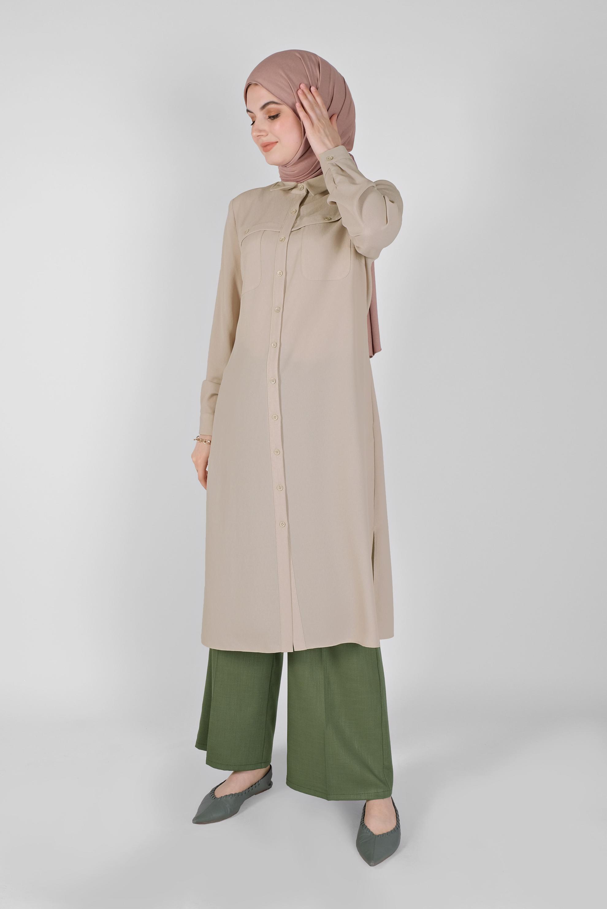 Tesettür giyim HAKİ BOL PAÇA PANTOLON 70184 