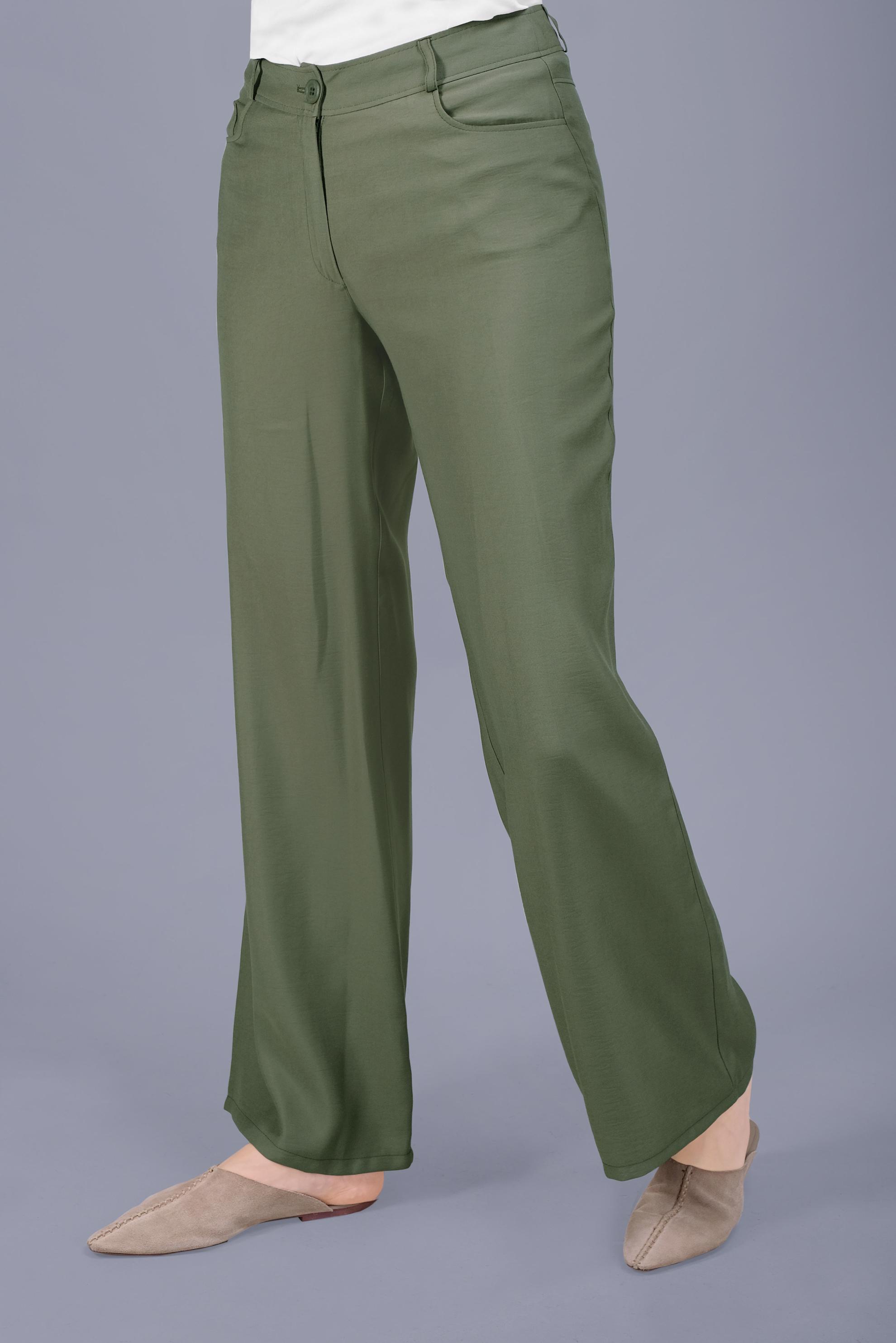 Tesettür giyim HAKİ ARABEL İSPANYOL PAÇA  PANTOLON 70185 